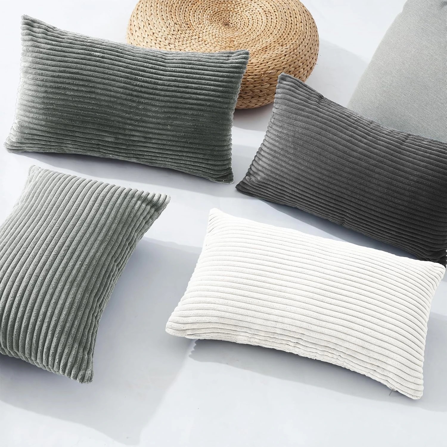 2 Gioia Casa 4-Pack Corduroy Velvet Cushion Covers 30x50cm - Grey, 2 of 5