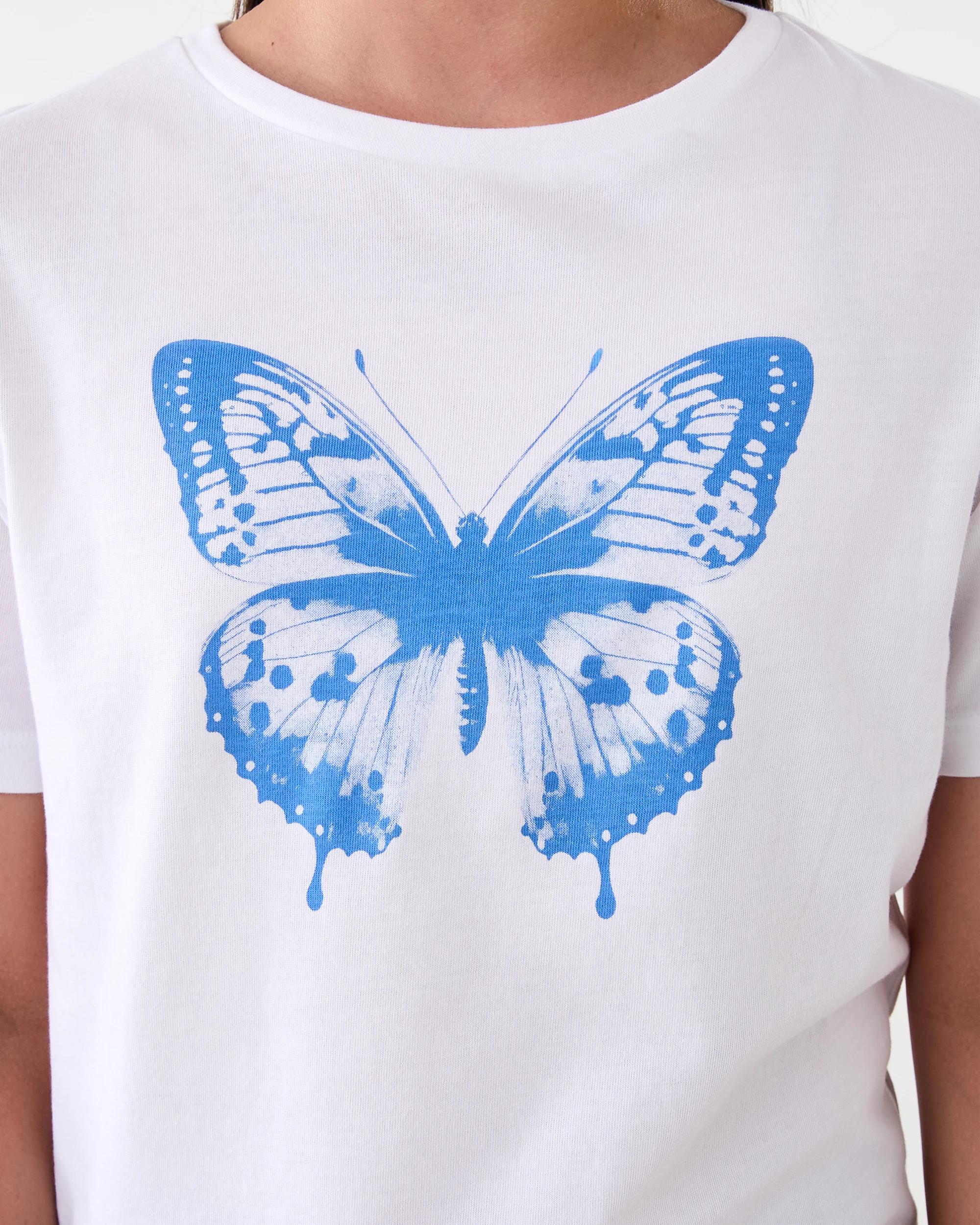 5 Short Sleeve Printed T-shirt Wht Butfly, 5 of 7