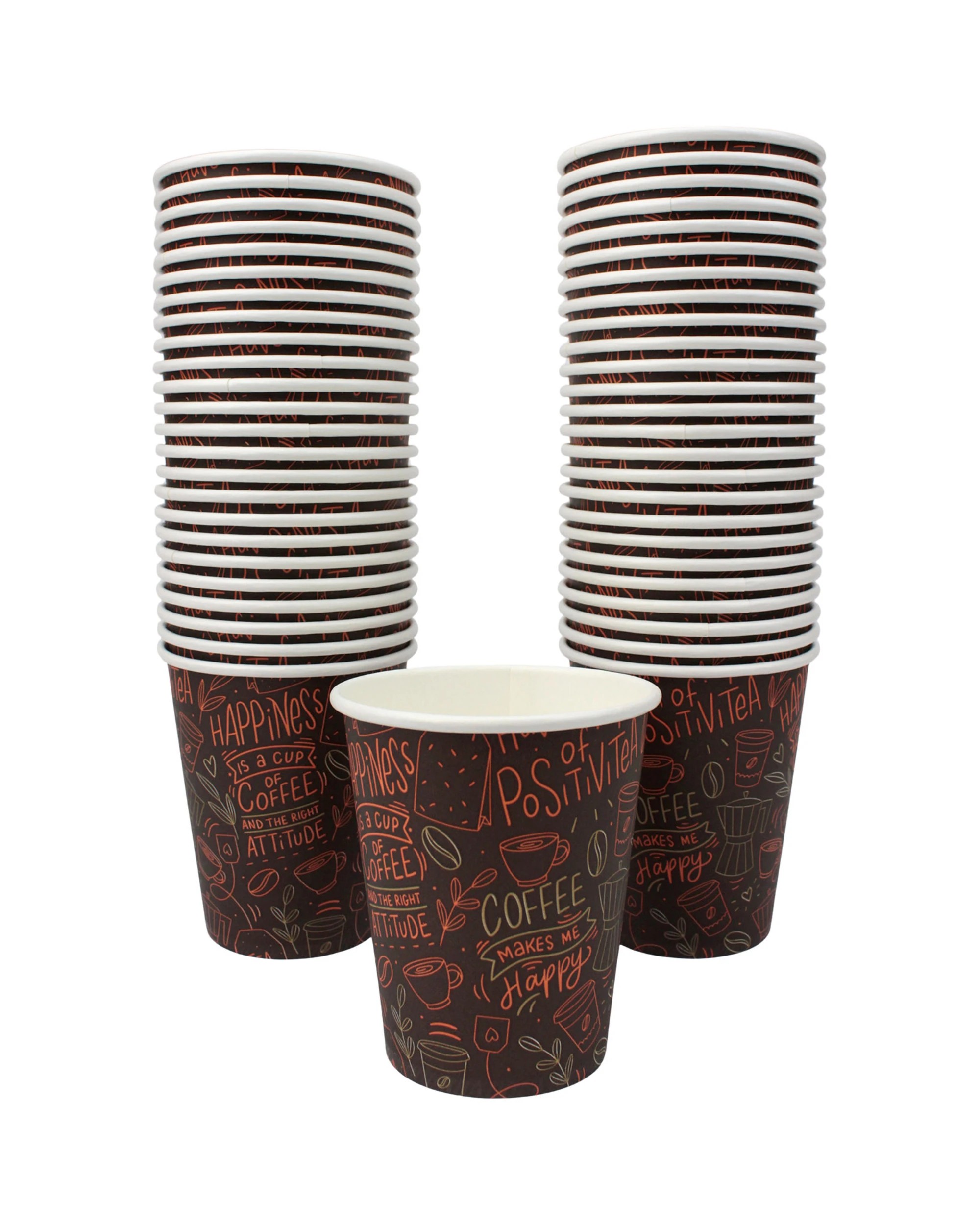 1 Partyware Cafe Coffee Cups Single Wall 250ml Pack of 50 - Brown, 1 of 3