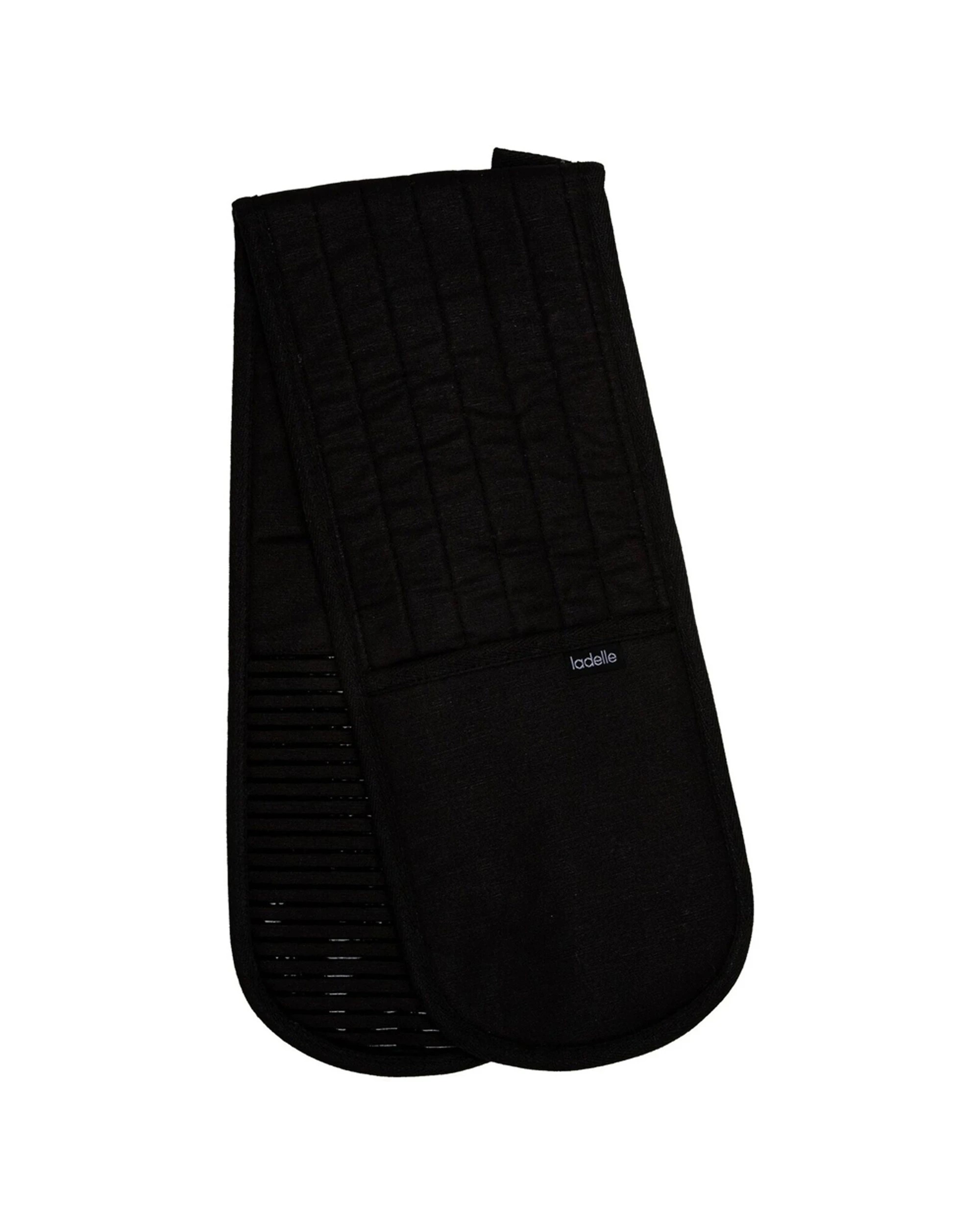 2 Ladelle Lennox Heat-Proof Double Oven Mitt with Pockets, Black - Black, 2 of 3