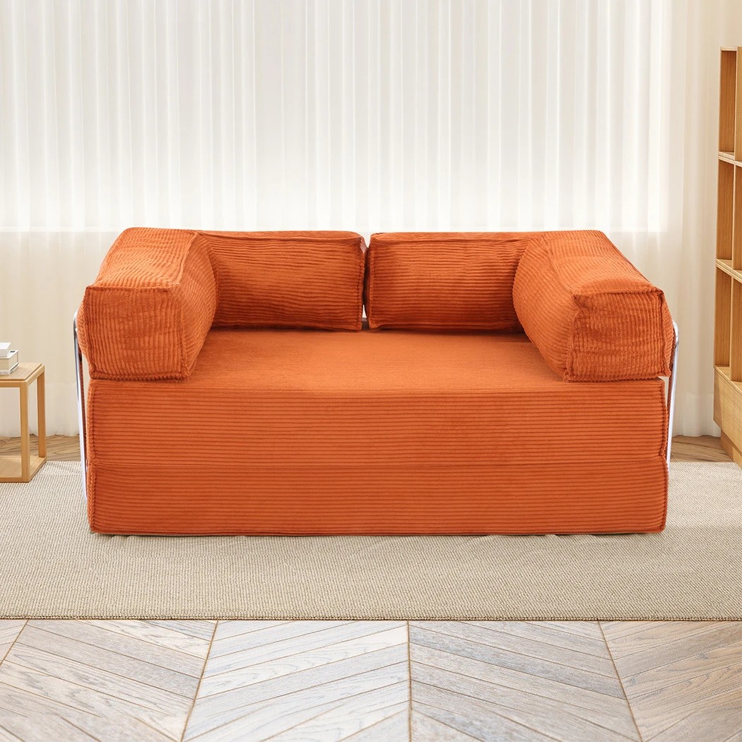 1 Levede 3 Seater150Cm Double Corduroy Sofa Bed In - Orange, 1 of 8