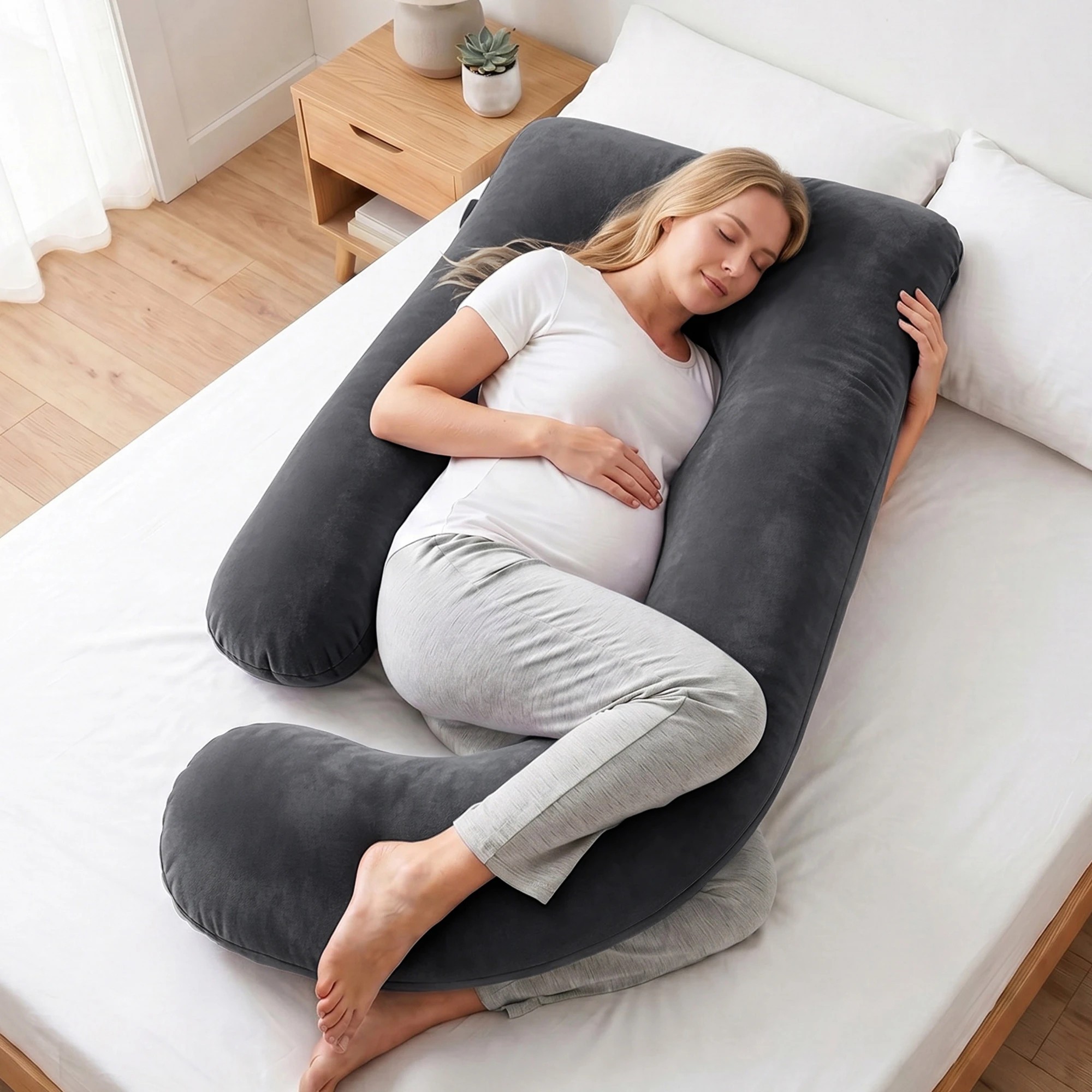 2 Giselle Bedding G-Shaped Maternity Pillow for Back and Belly Support - Grey, 2 of 9