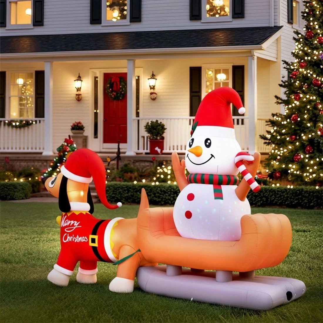 5 Jingle Jollys Christmas Inflatable Snowman Dog 4.2M Tall Outdoor Decorations Illuminated - Multi, 5 of 7