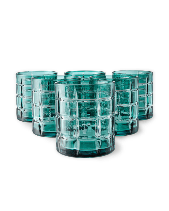 6 Green Tartan Tumbler Glasses