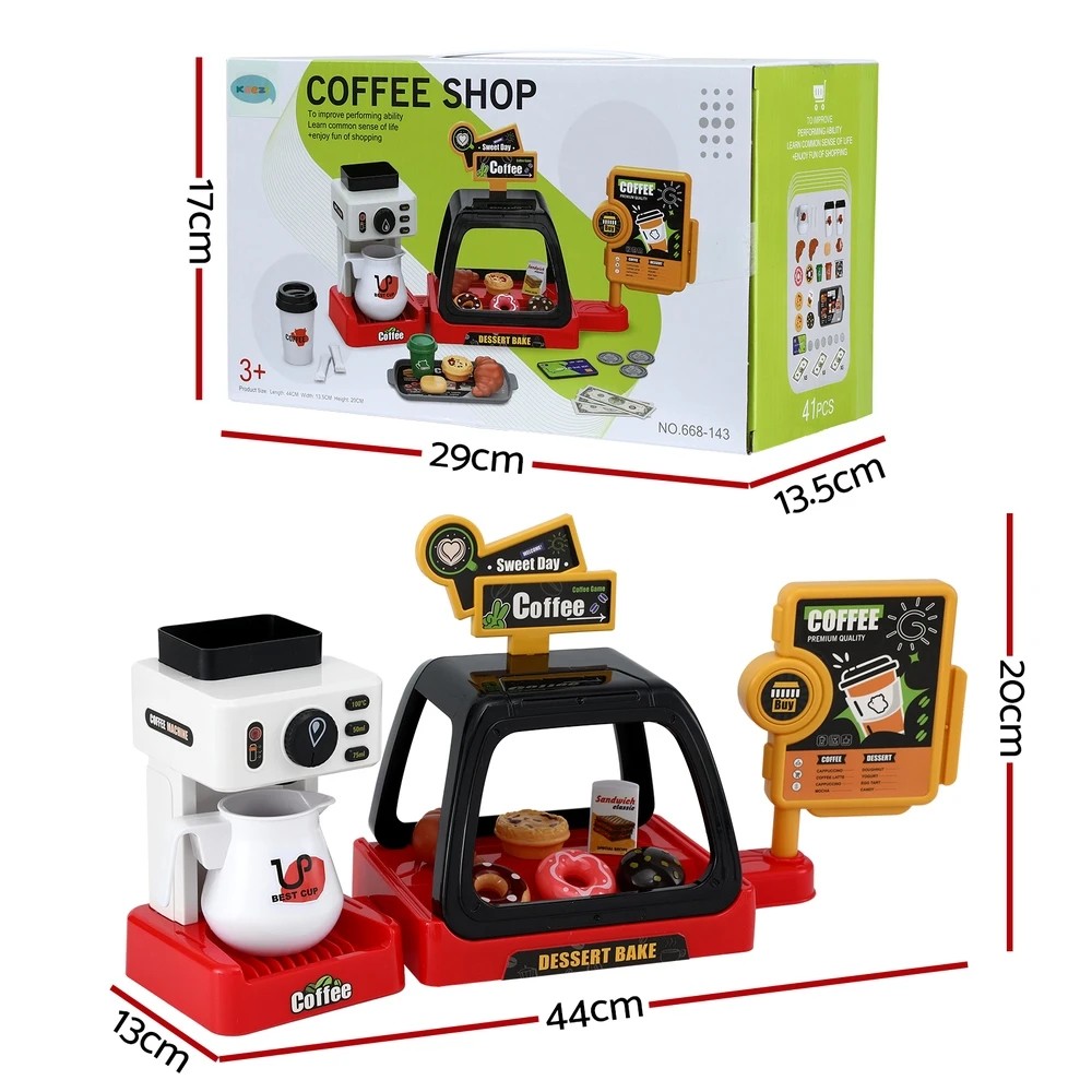 2 Keezi Kids Pretend Role Play Toy Coffee Shop with Coffee Maker Machine Play Money Food Tea Party Set - Multi, 2 of 6