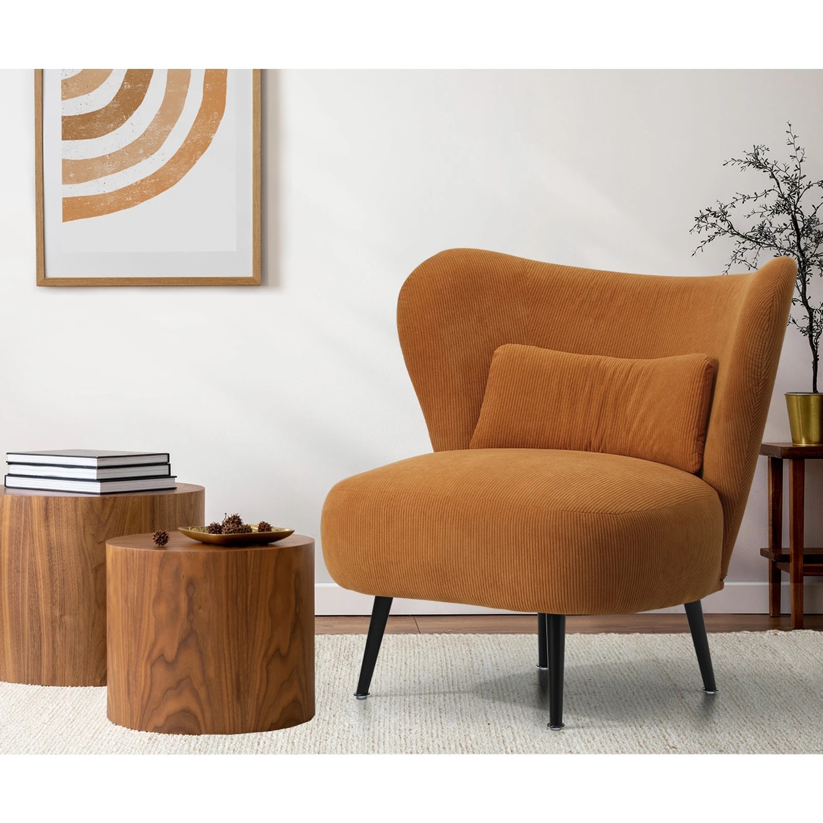 3 Oikiture Armchair Lounge Chair With Lumbar Pillow Wingback Velvet
 - Orange, 3 of 10