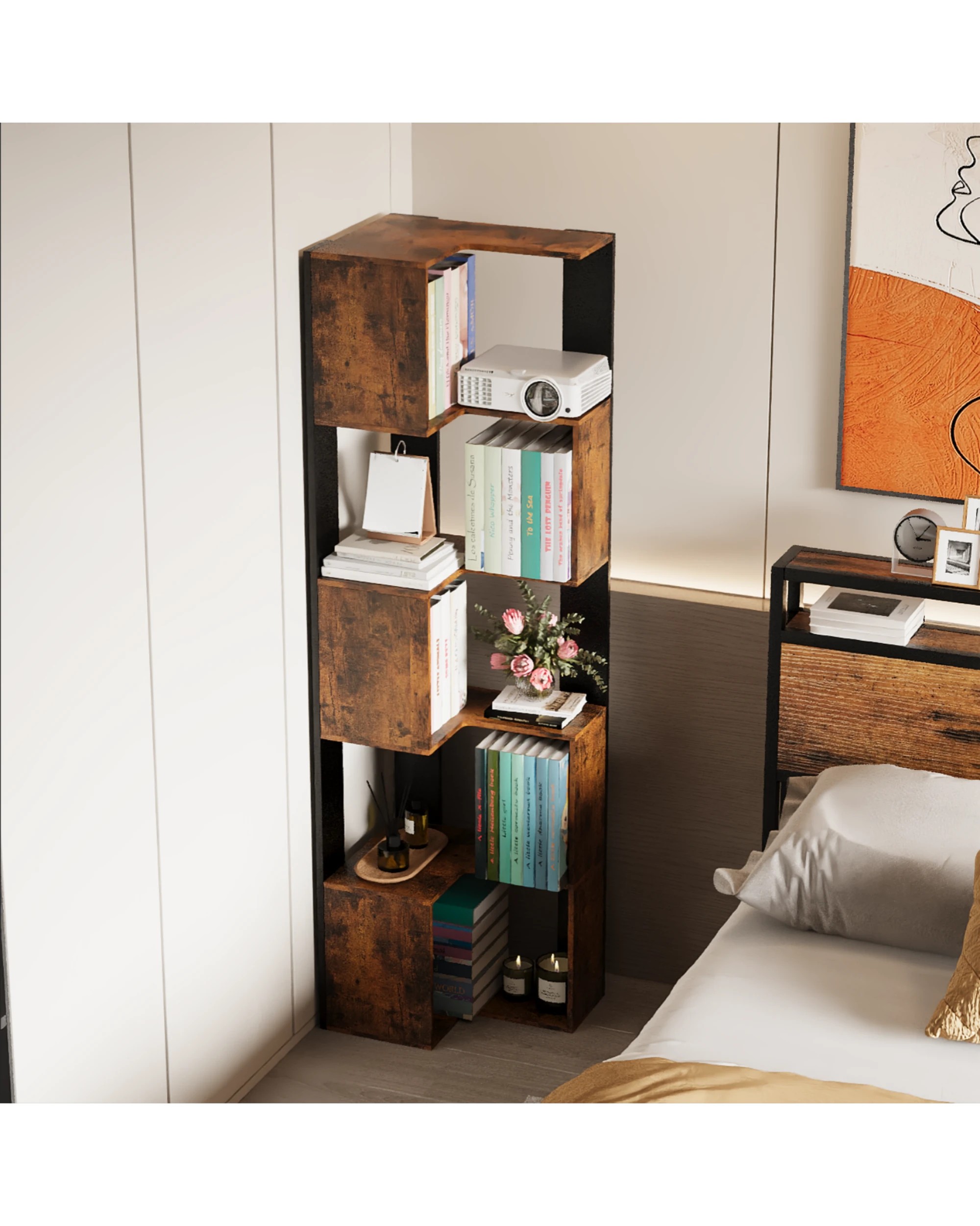 2 Advwin 5 Tier Corner Bookshelf 160cm Tall Corner Bookcase Display Rack Storage Shelves, 2 of 9