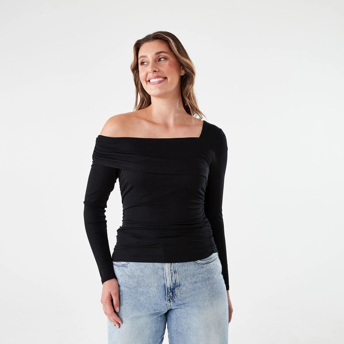 2 Long Sleeve Ruched Top BLACK, 2 of 7