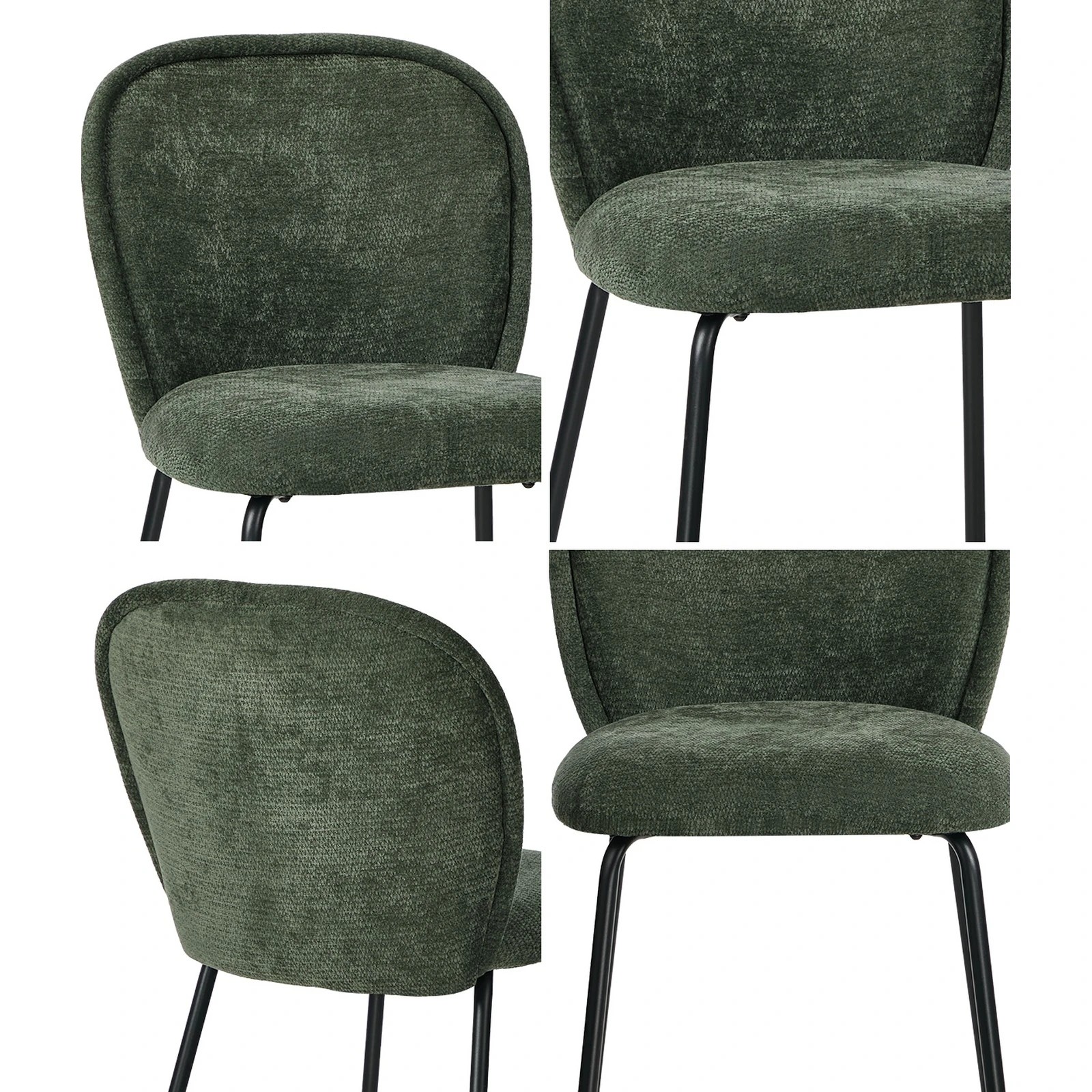 6 Oikiture 4x Dining Chairs Kitchen Accent Chairs Chenille Pad Metal Legs - Green, 6 of 9
