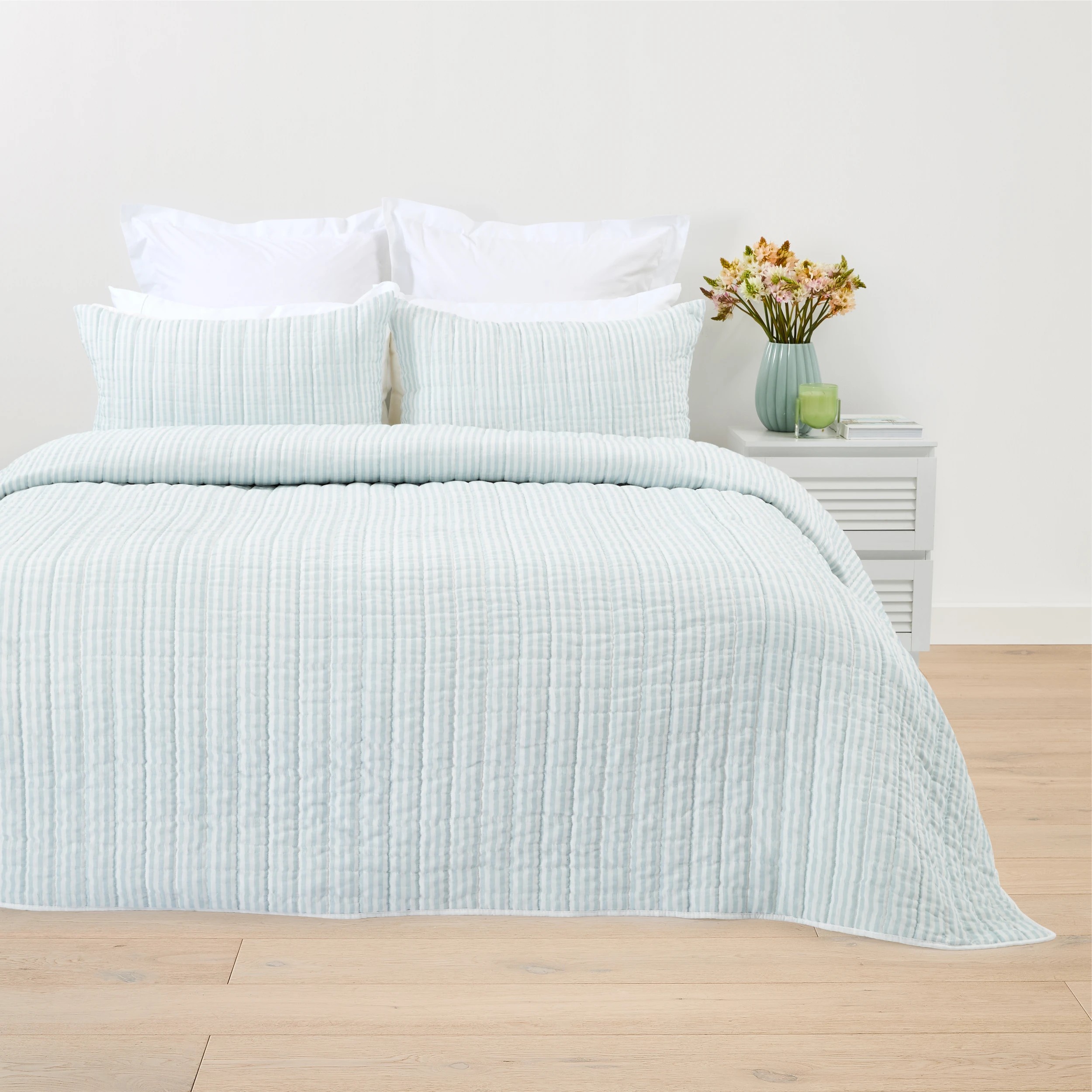 1 Stripe Coverlet Set - Queen/ King Bed, Blue, 1 of 7