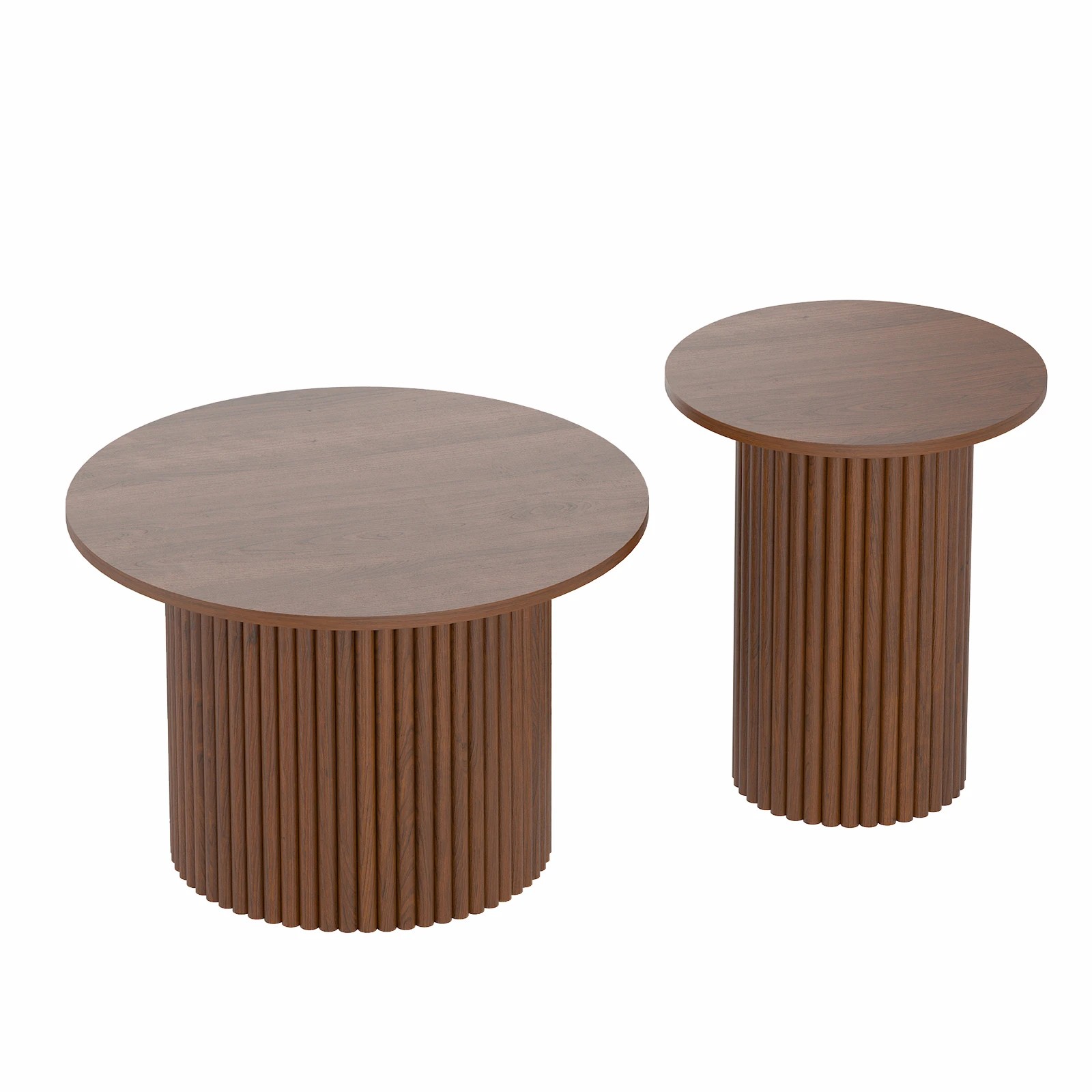 1 Advwin Coffee Table Set of 2  with Fluted Panel - Brown, 1 of 10