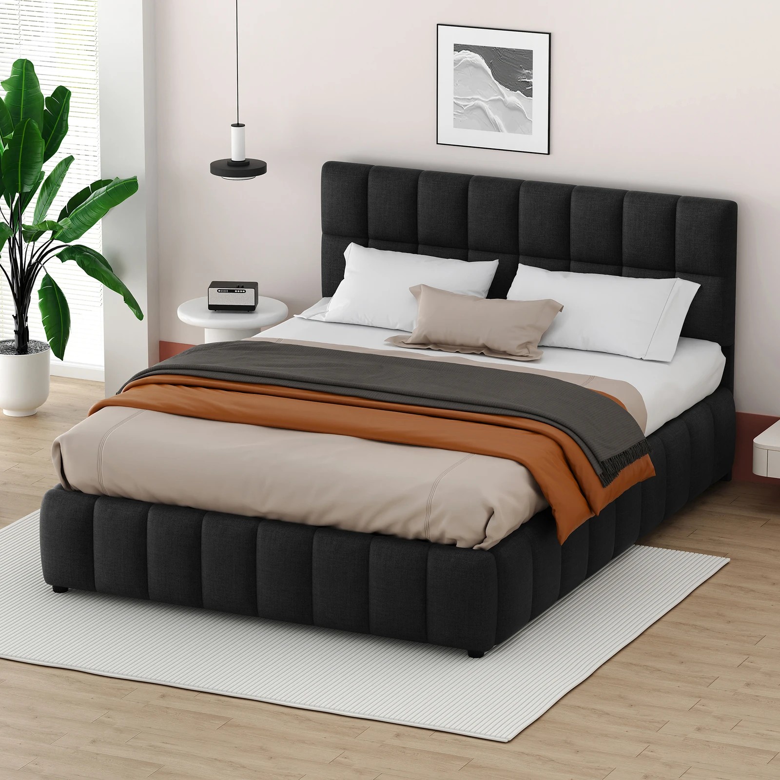 8 Alfordson Bed Frame Double Size Grid Tufted Gas Lift Storage Gromit - Charcoal, 8 of 10