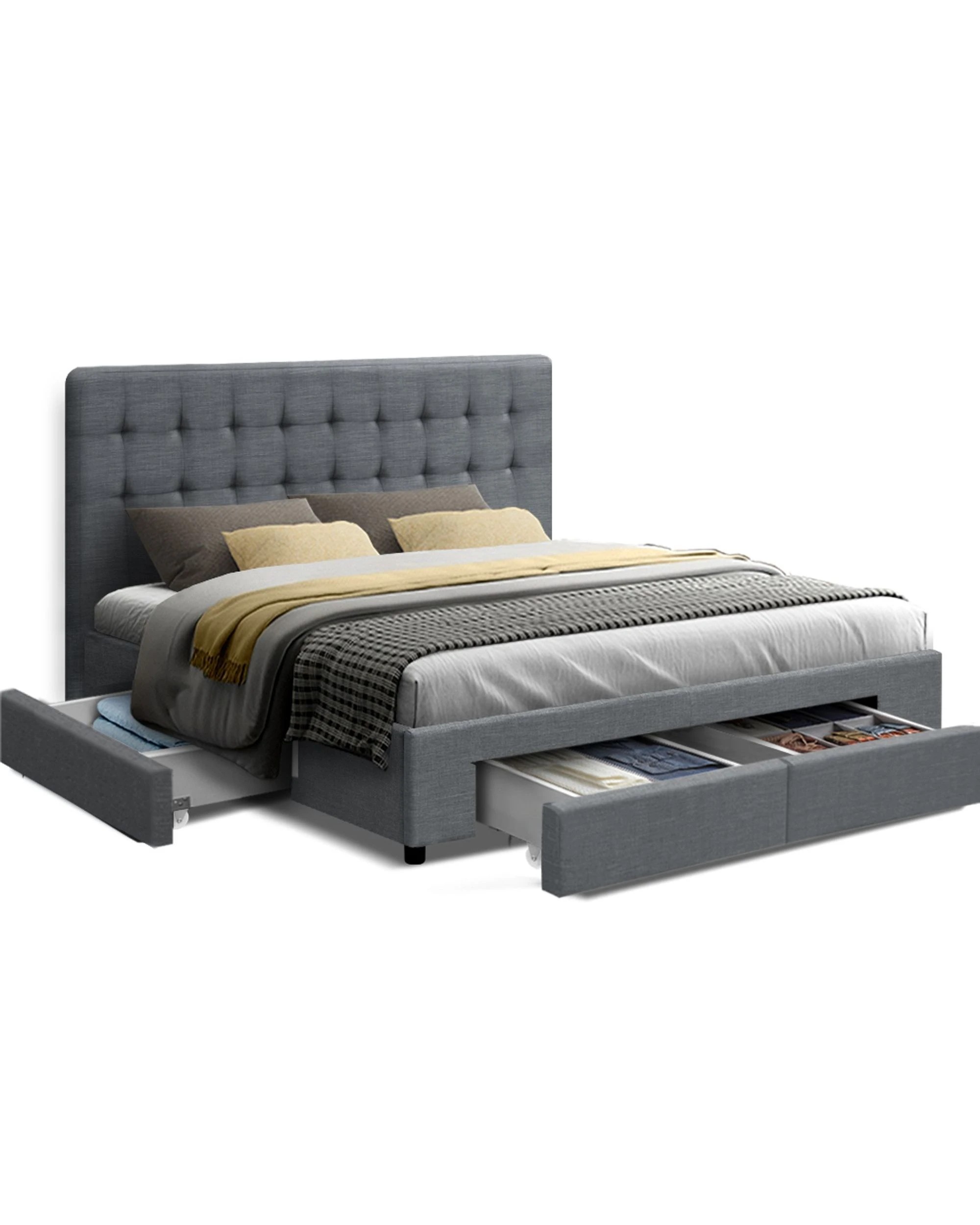 1 Artiss Bed Frame King Size With 4 Drawers
 - Grey, 1 of 3