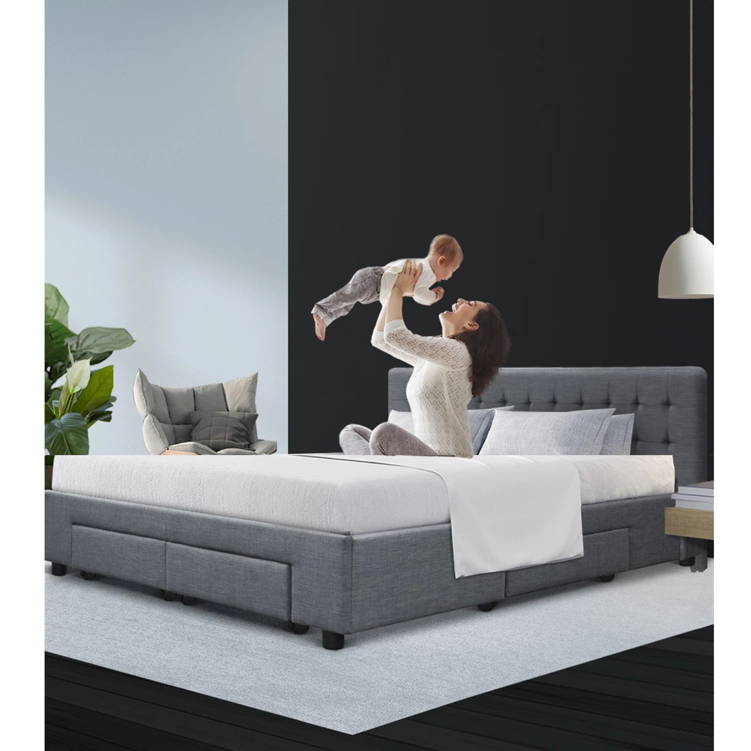 1 Artiss Bed Frame King Size with 4 Drawers - Grey, 1 of 10