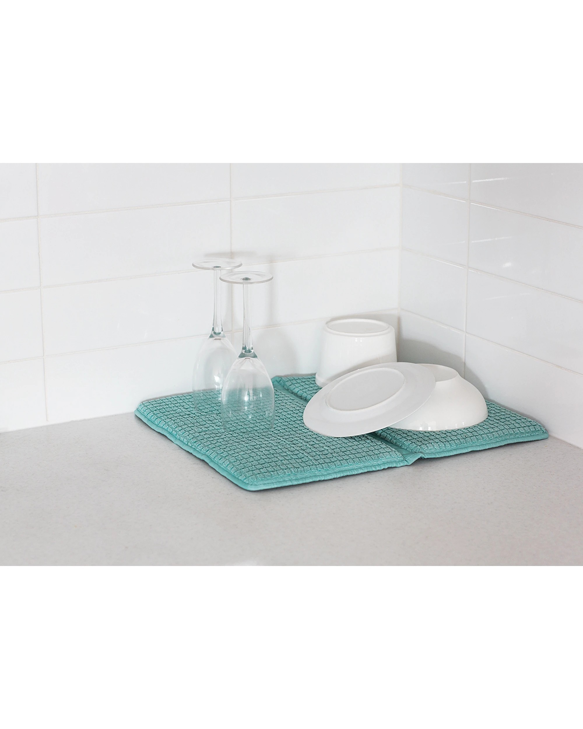 2 Bambury Home Living Microfibre Deluxe Dish Drying Mat Duck Egg Knitted - Blue, 2 of 2