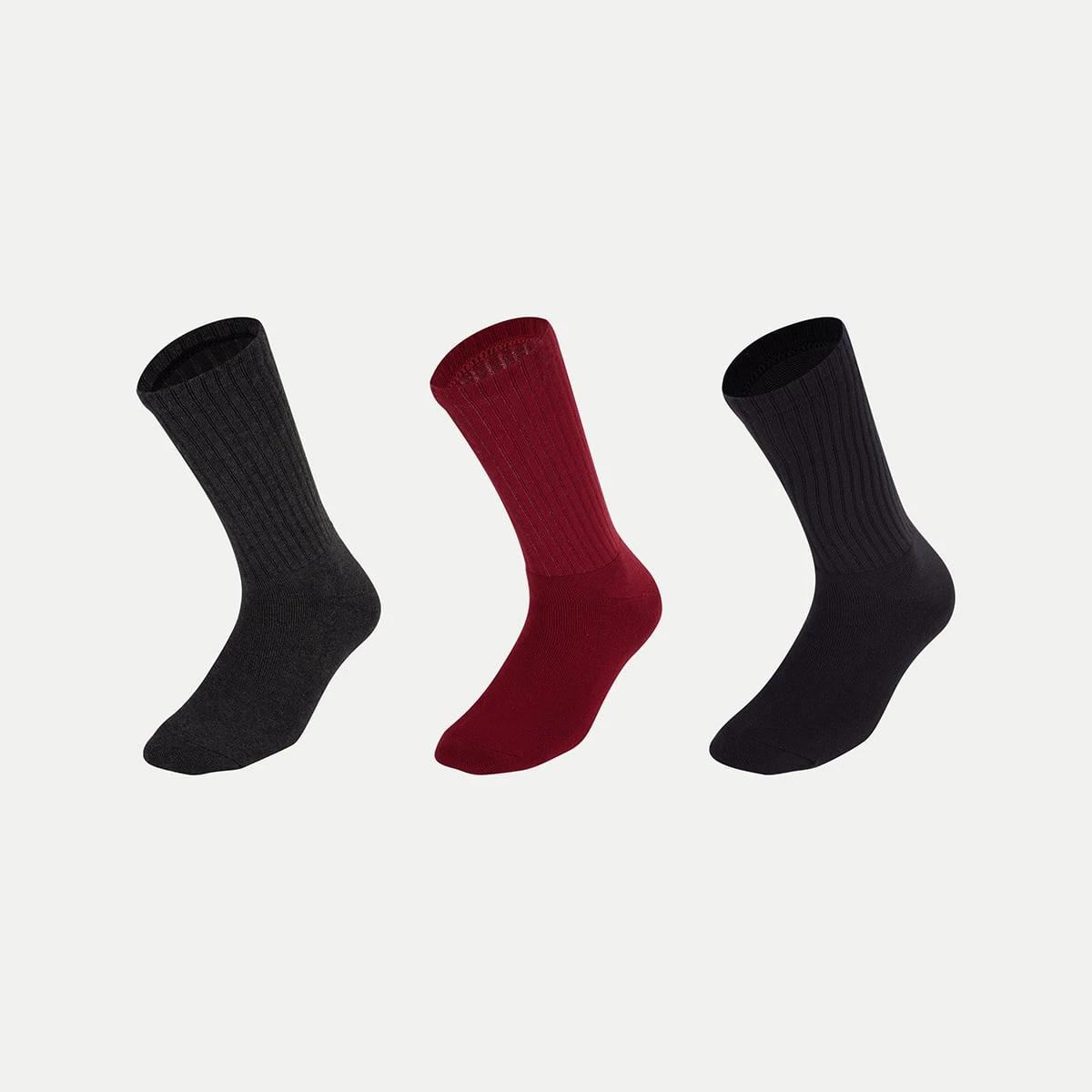 1 3 Pack Bamboo Rib Crew Socks BLACK RED PHANTOM, 1 of 3