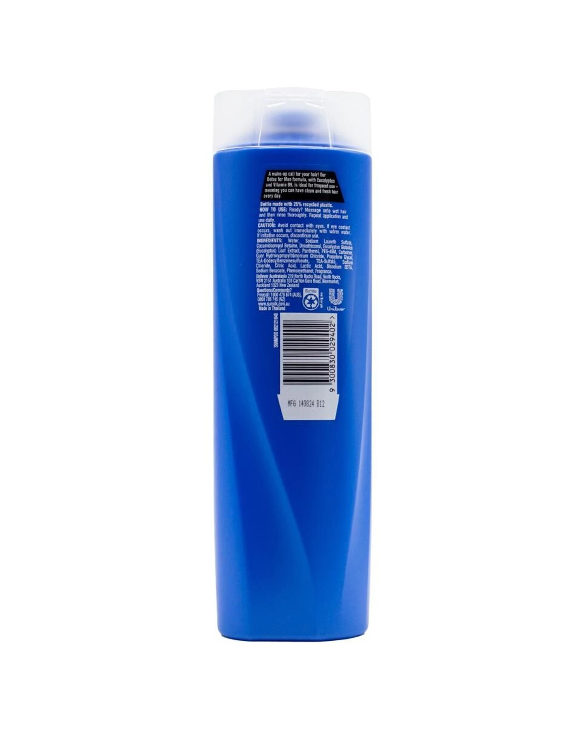 3 Sunsilk 6PK 350ml Shampoo Detox For Men Eucalyptus Vitamin B5 Clean Fresh Hair - Blue, 3 of 3