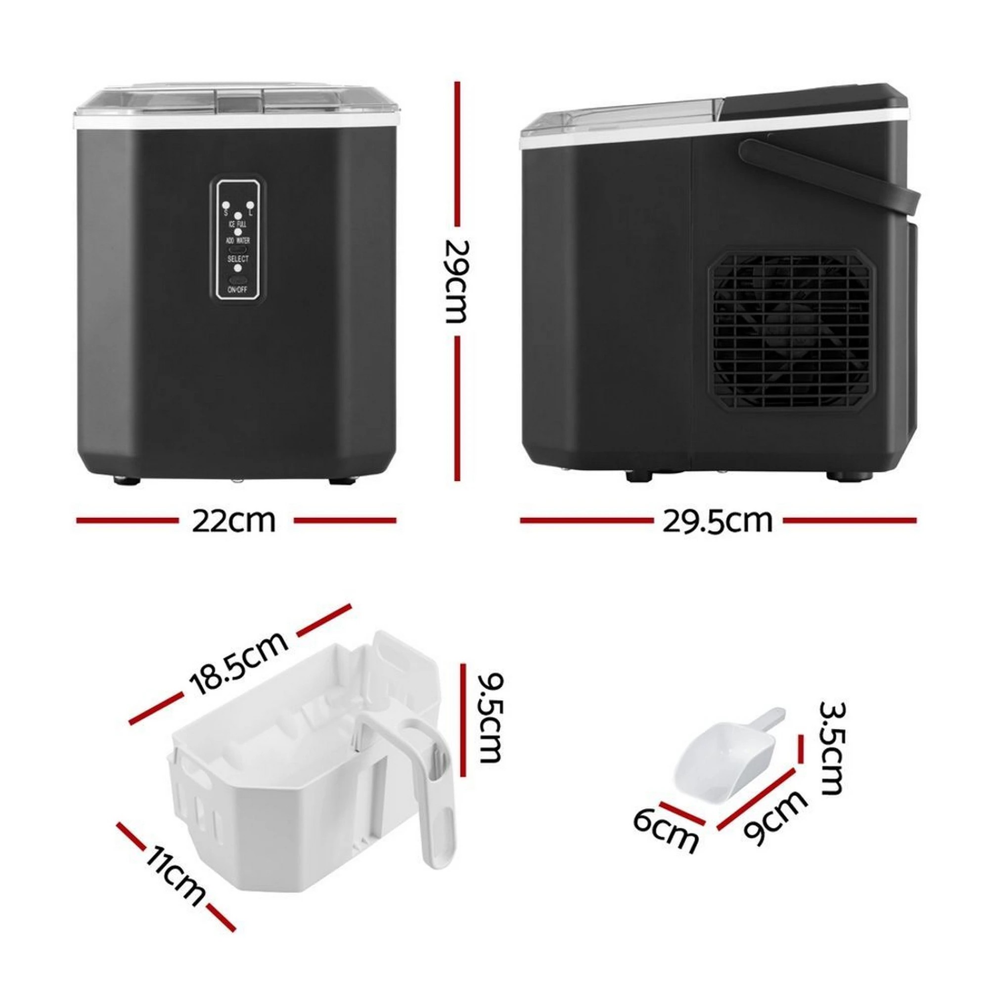 2 Devanti  Ice Maker Machine 1.3L w/Scoop Holder - Black, 2 of 7