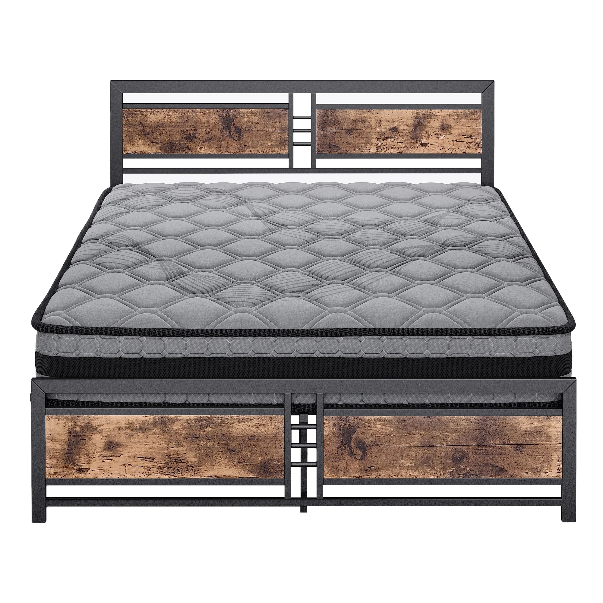 2 Metal Bed Frame Mattress Base Set Wood King Double Queen Pocket Spring HD Foam Q, 2 of 7