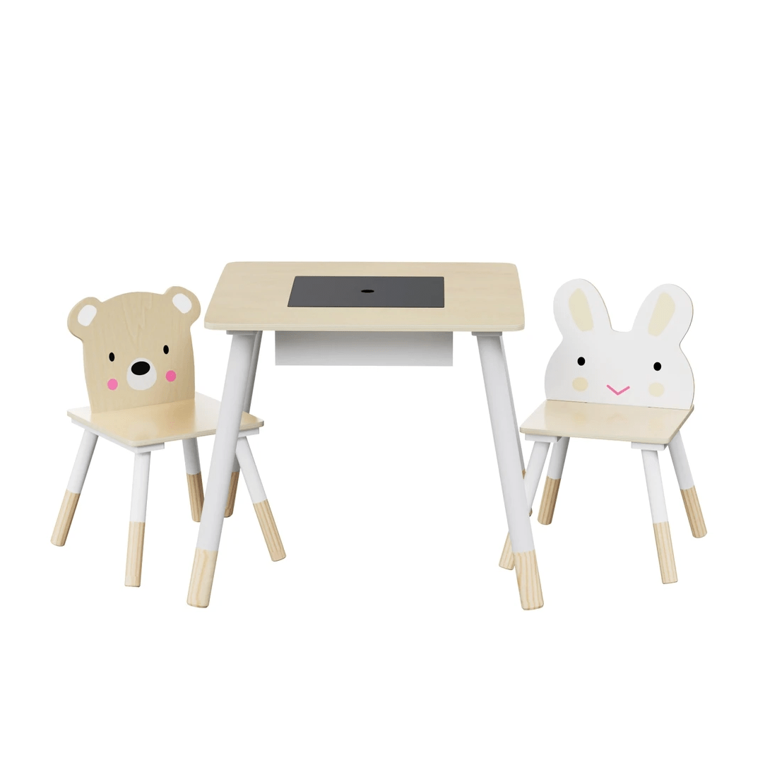 1 Keezi 3PCS Kids Table and Chairs Set Activity Desk Chalkboard Toy Hidden Storage - Multi, 1 of 6