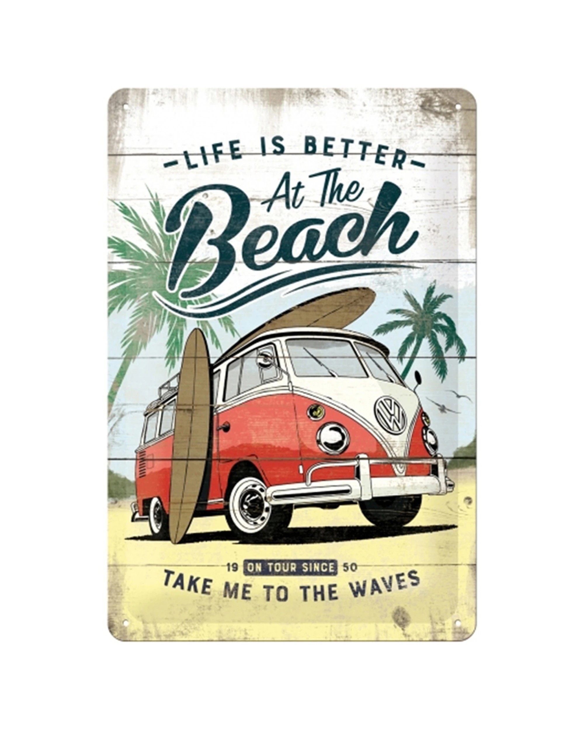 1 Nostalgic-Art Medium 20x30cm Metal Wall Art Sign Plaque - VW Bulli Beach - Multi, 1 of 3