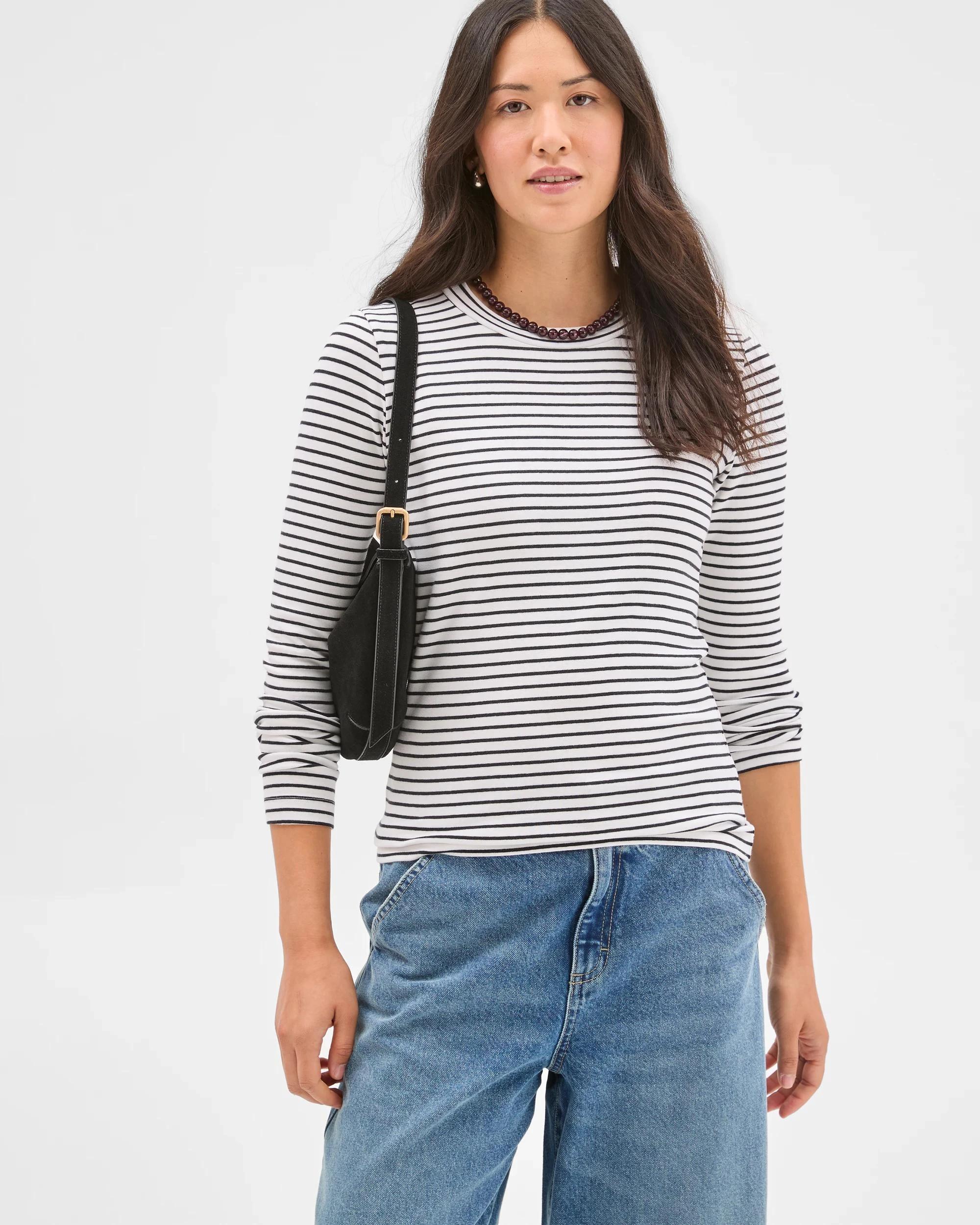 4 Target Woman Soft Touch Long Sleeve Striped T-Shirt CLOUD DANCER/BLACK, 4 of 8