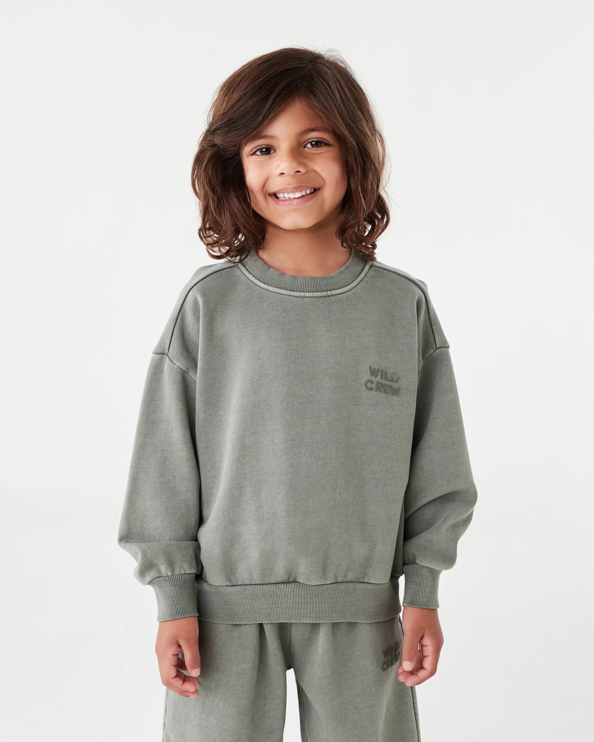 1 Oversized Washed Crew Neck Sweatshirt Mnr Khk, 1 of 7