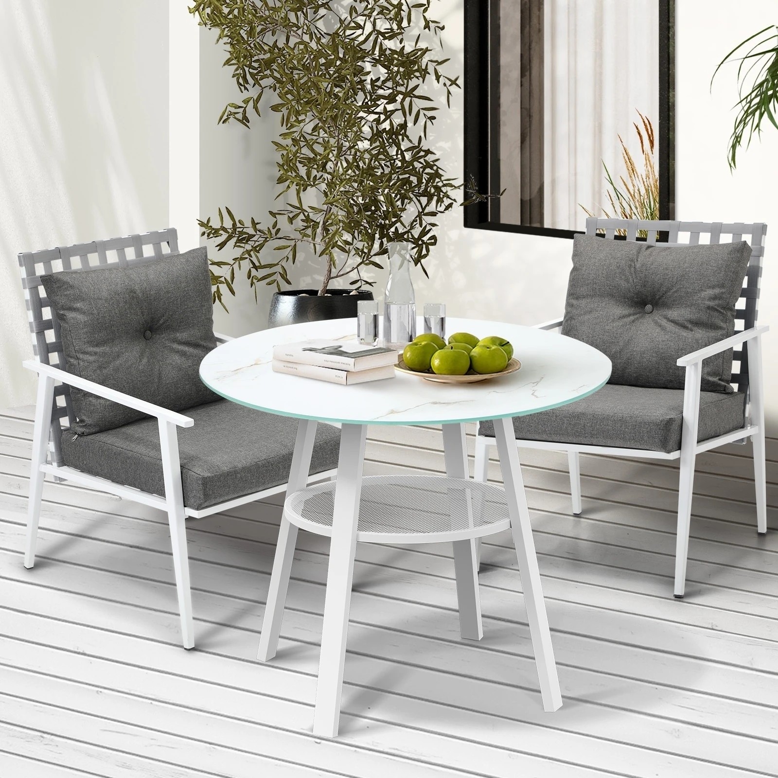 3 Livsip Outdoor Dining Set Patio Furniture Setting 3PCS Marble Table Rattan Chair - Multi, 3 of 9