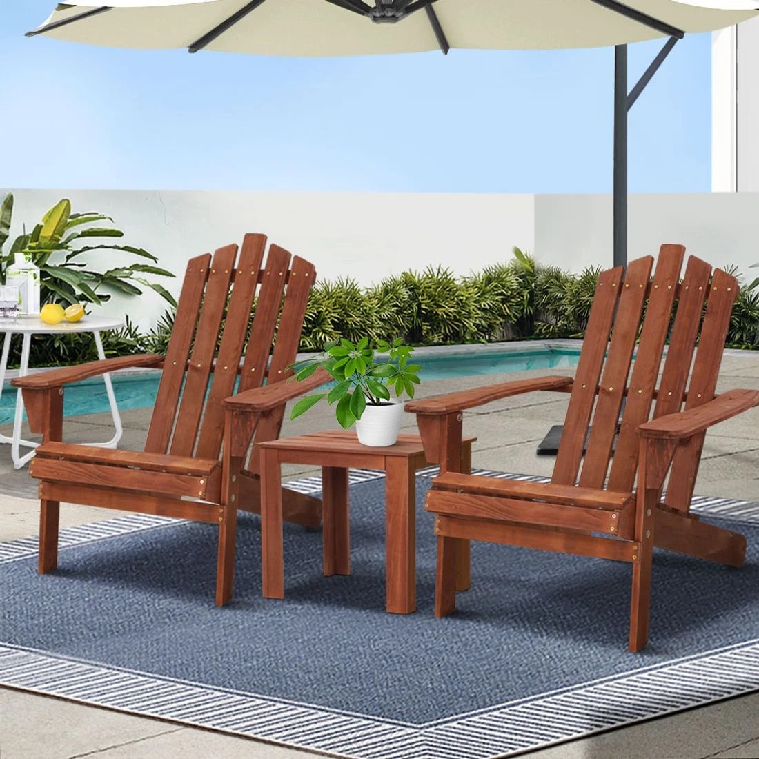 3 Gardeon 3PC Adirondack Outdoor Table and Chairs Wooden Beach Chai - Brown, 3 of 6