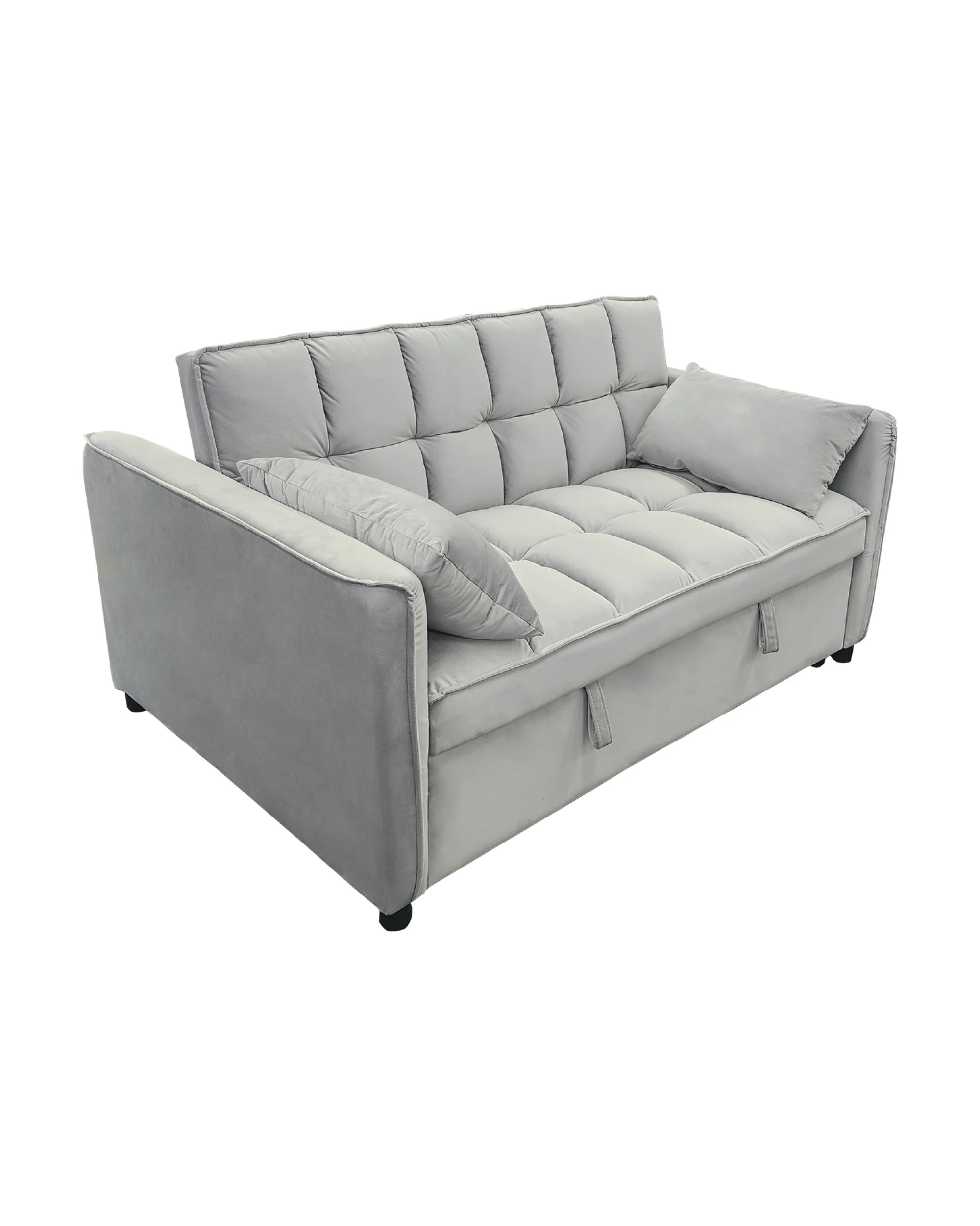 1 Sarantino Quincy 2-seater Velvet Sofa Bed In Light Grey With Wooden Frame And Tufted Design, 1 of 9