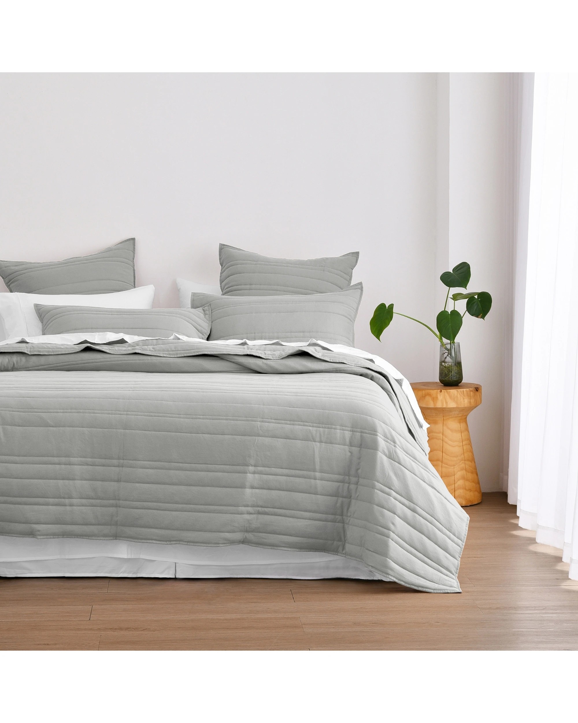 1 Dreamaker Superfine Washed Microfibre Stripe Quilted Coverlet Set - Super King Bed - Dove Grey, 1 of 7