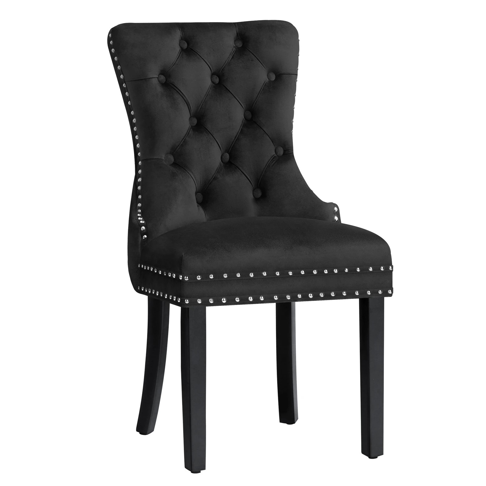10 Alfordson 4x Dining Chair Kitchen Lounge Retro Button Tufted Wooden Velvet - Black, 10 of 10