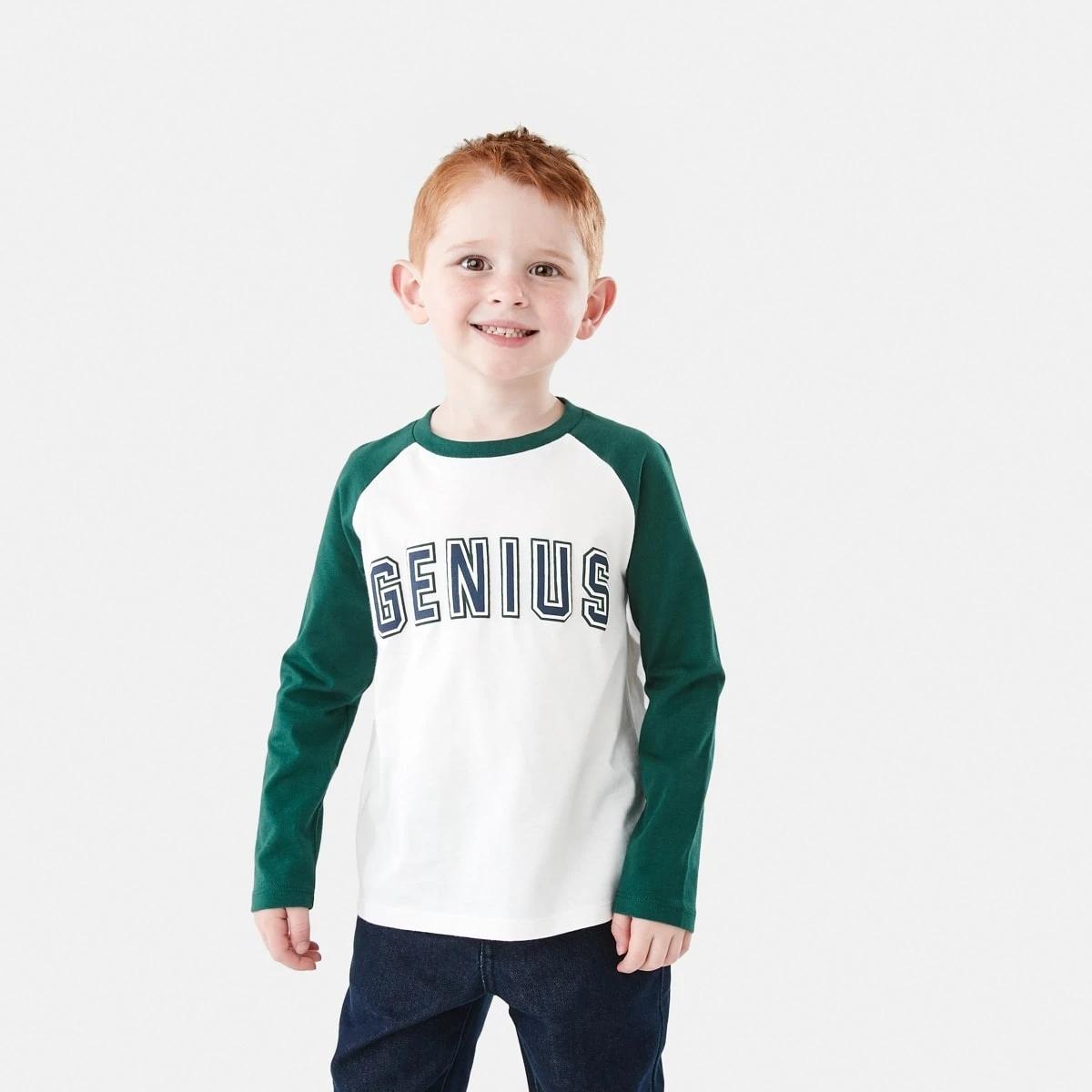 1 Printed Raglan Long Sleeve T-shirt Wht Genius, 1 of 9
