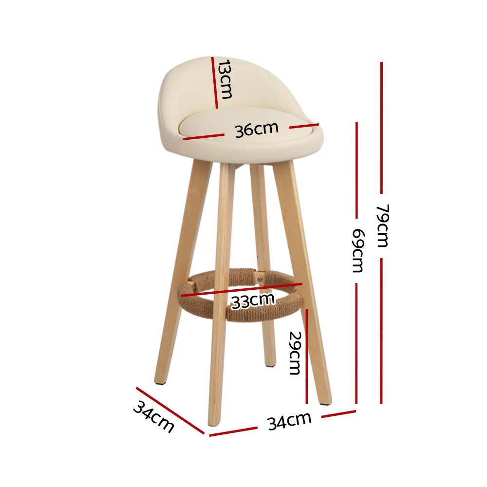 2 Artiss 4x Bar Stools Padded Leather Wooden - Beige, 2 of 5