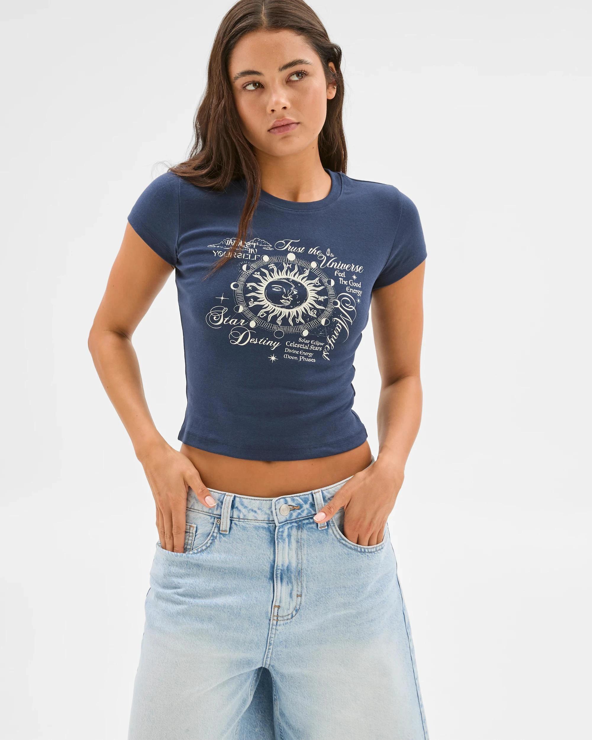 2 Australian Cotton Graphic Baby Crop T-Shirt - Lily Loves NAVY STAR DESTINY, 2 of 6