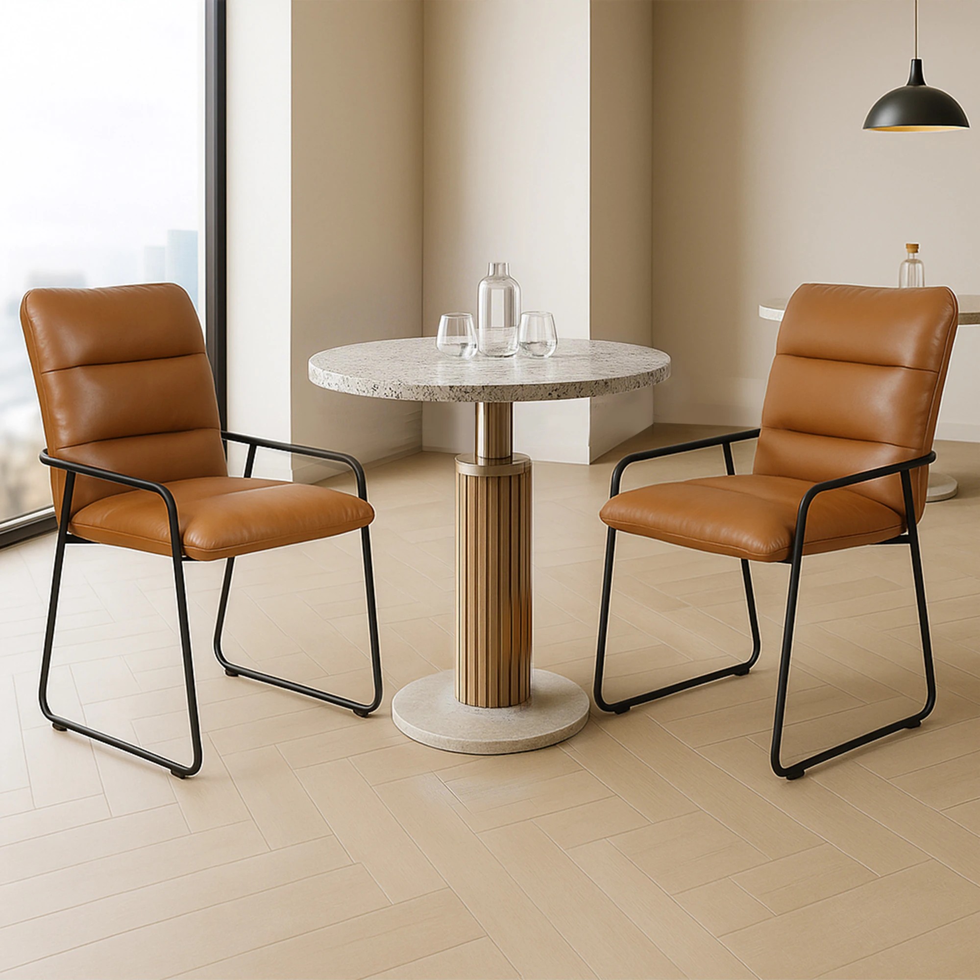 7 Levede PU Dining Chair Metal Frame Modern Kitchen  Industrial Accent Chair - Brown, 7 of 9