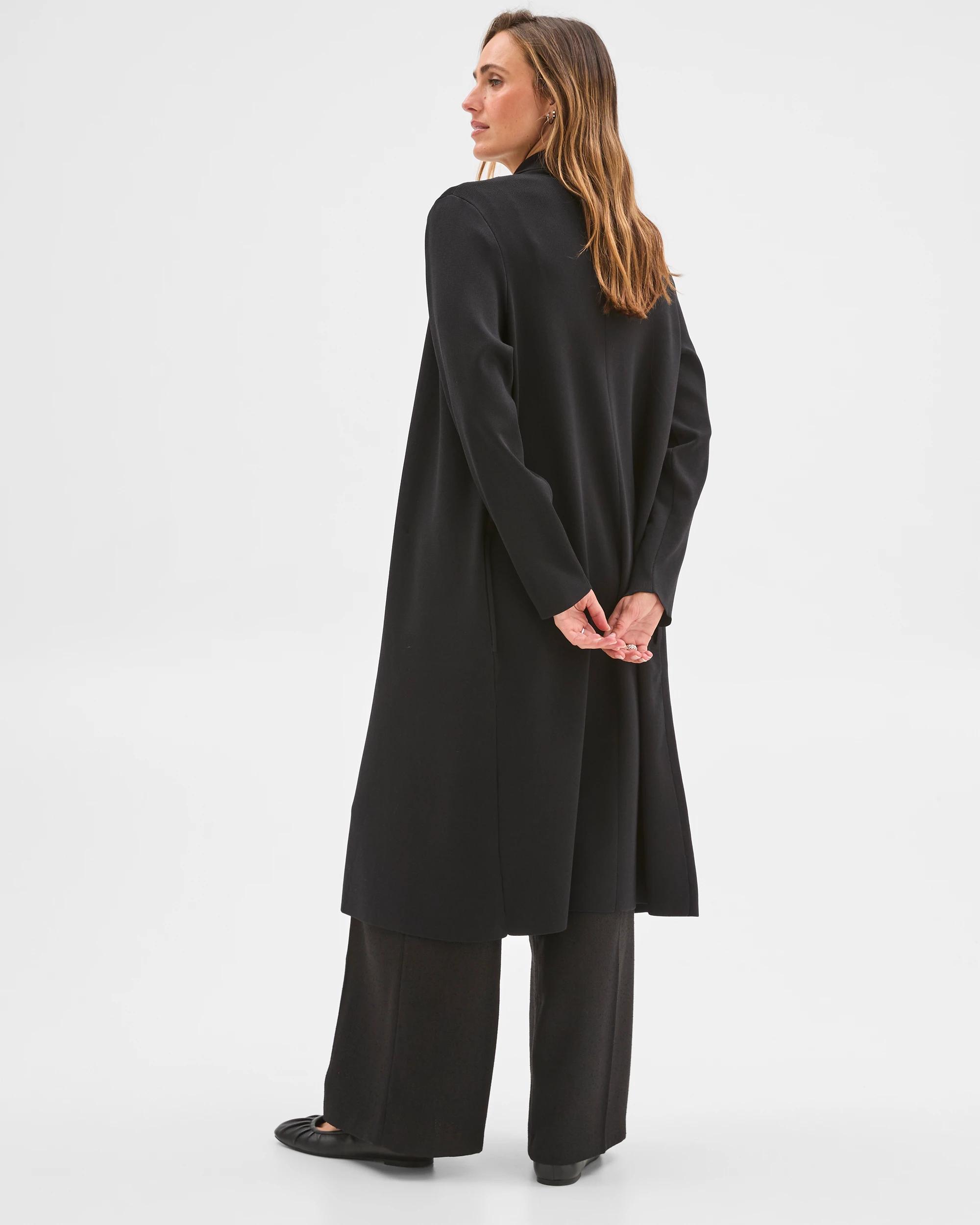 6 Preview Crepe Knit Midi Length Coat BLACK, 6 of 6