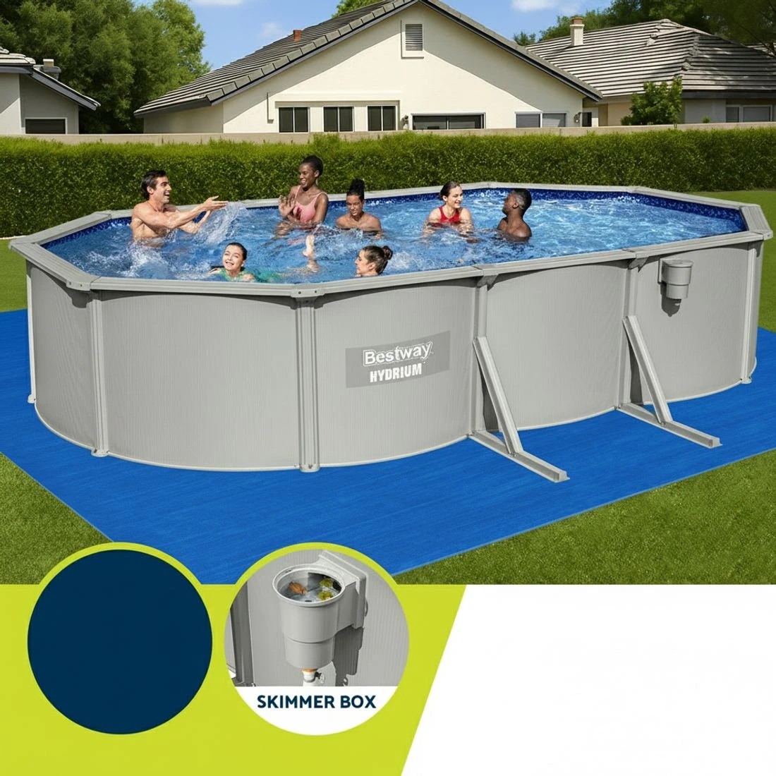 4 Bestway Swimming Pool 610 x 366cm Steel Frame Round Pool Set w/ Filter Ladder - Grey, 4 of 6