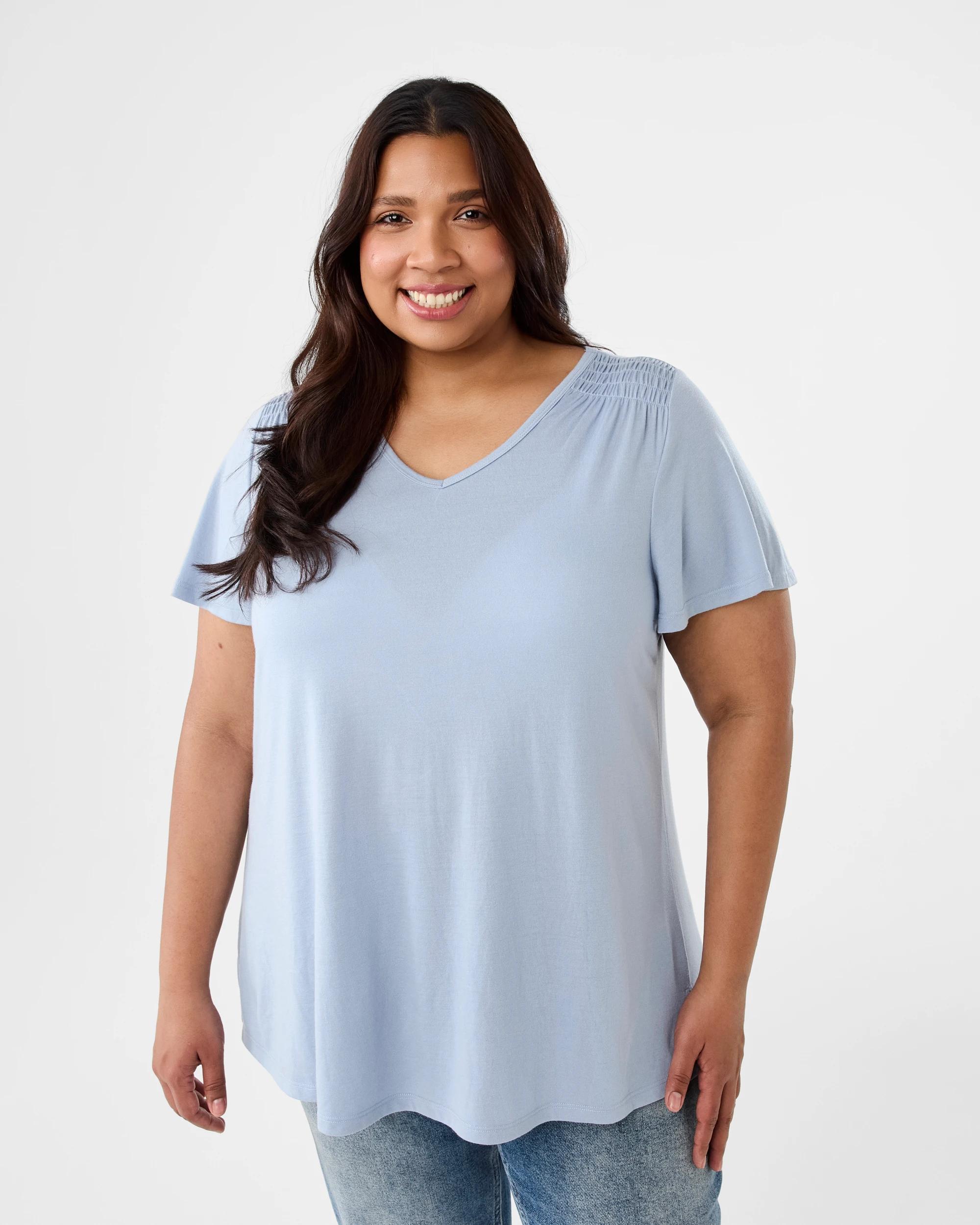 1 Curve Short Sleeve Shirred Shoulder T-shirt Blizzard, 1 of 6