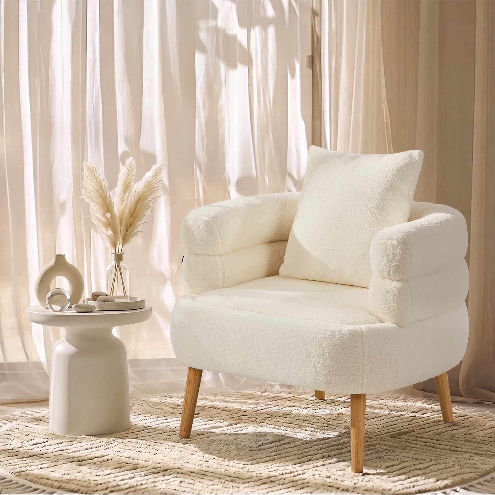 4 Oikiture Armchair Tub Chair Single Accent Armchairs Sofa Lounge Couch - White, 4 of 9