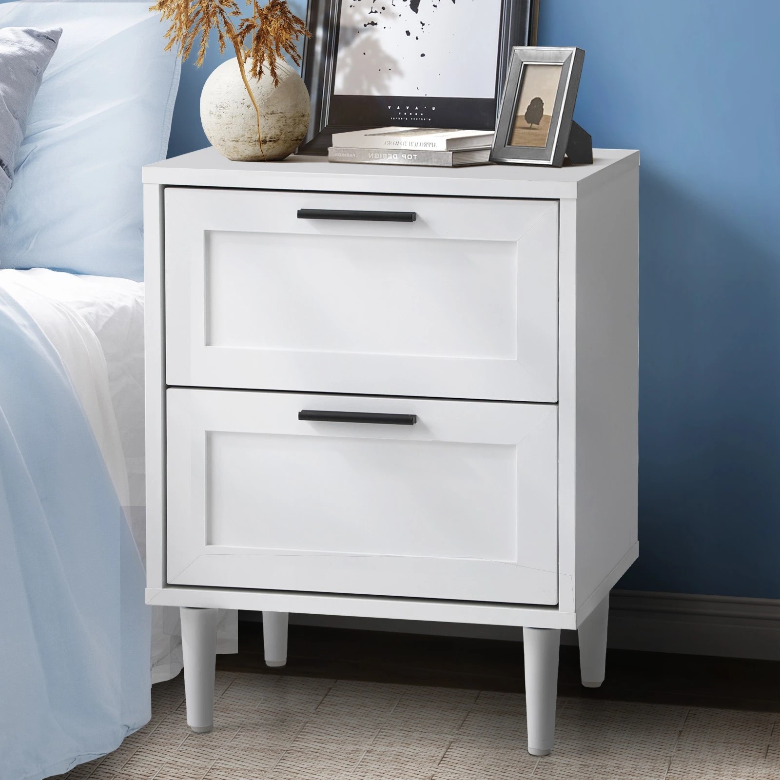 2 Oikiture Bedside Table Nightstand 2 Drawers Side End Table Storage
 - White, 2 of 10