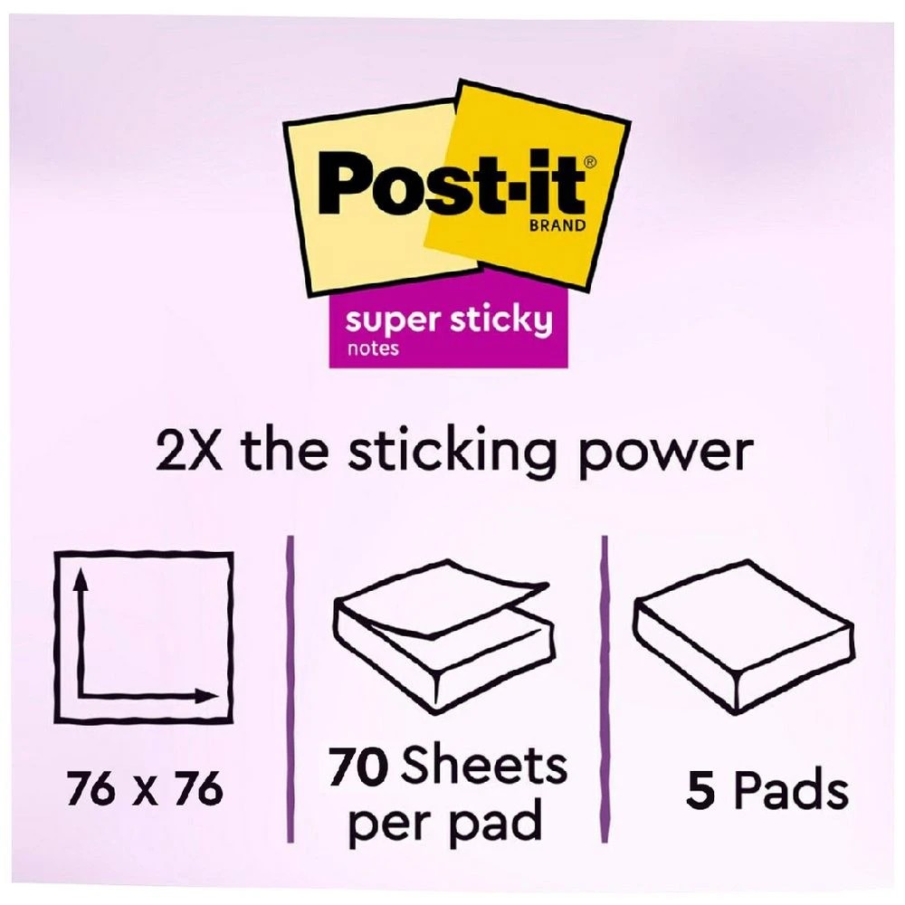 3 Post-it Super Sticky Notes 76 x 76mm Canary Yellow 5 Pack, 3 of 10
