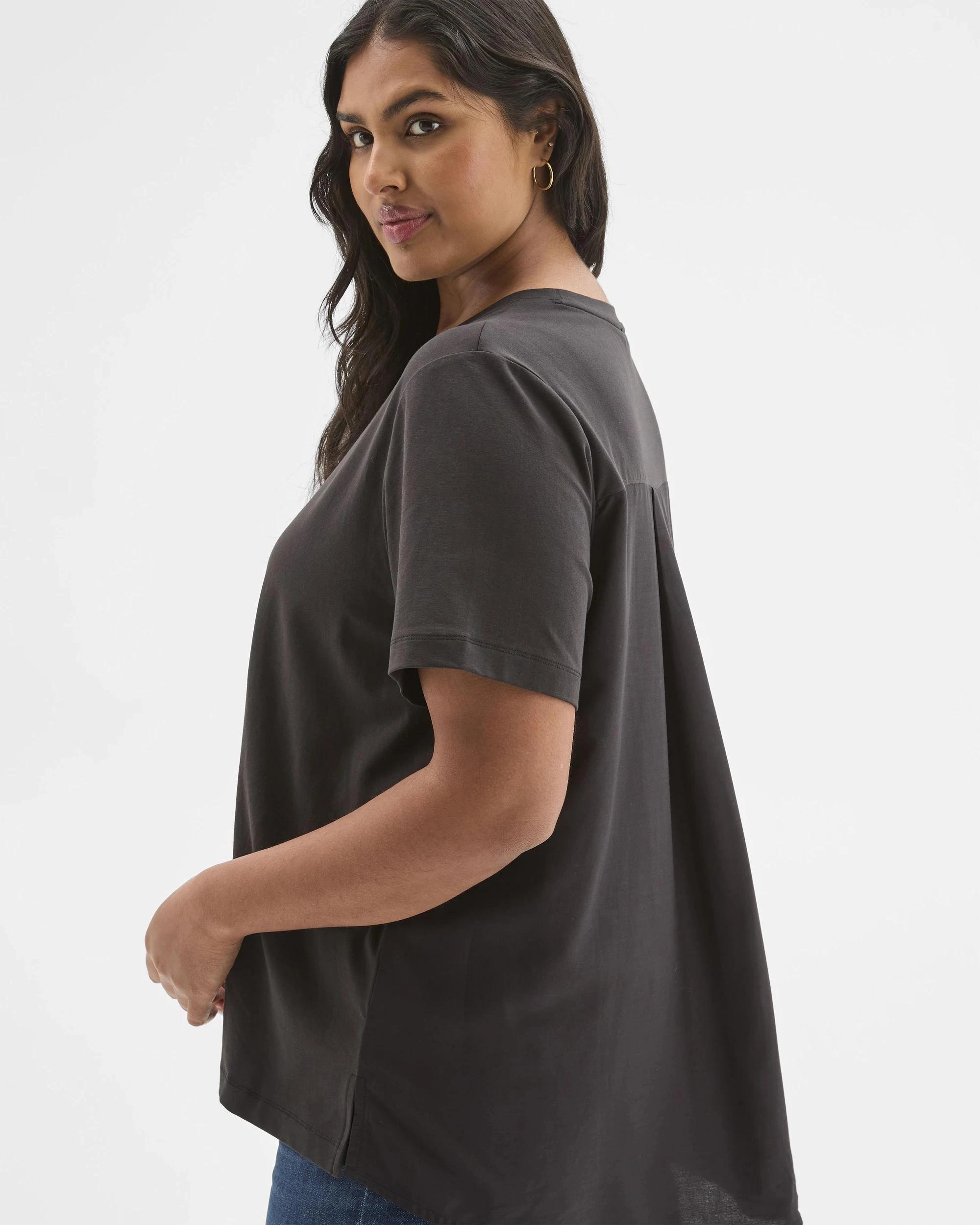 4 Target Curve Plus Size Australian Cotton Blend Knit/Woven Top BLACK, 4 of 5