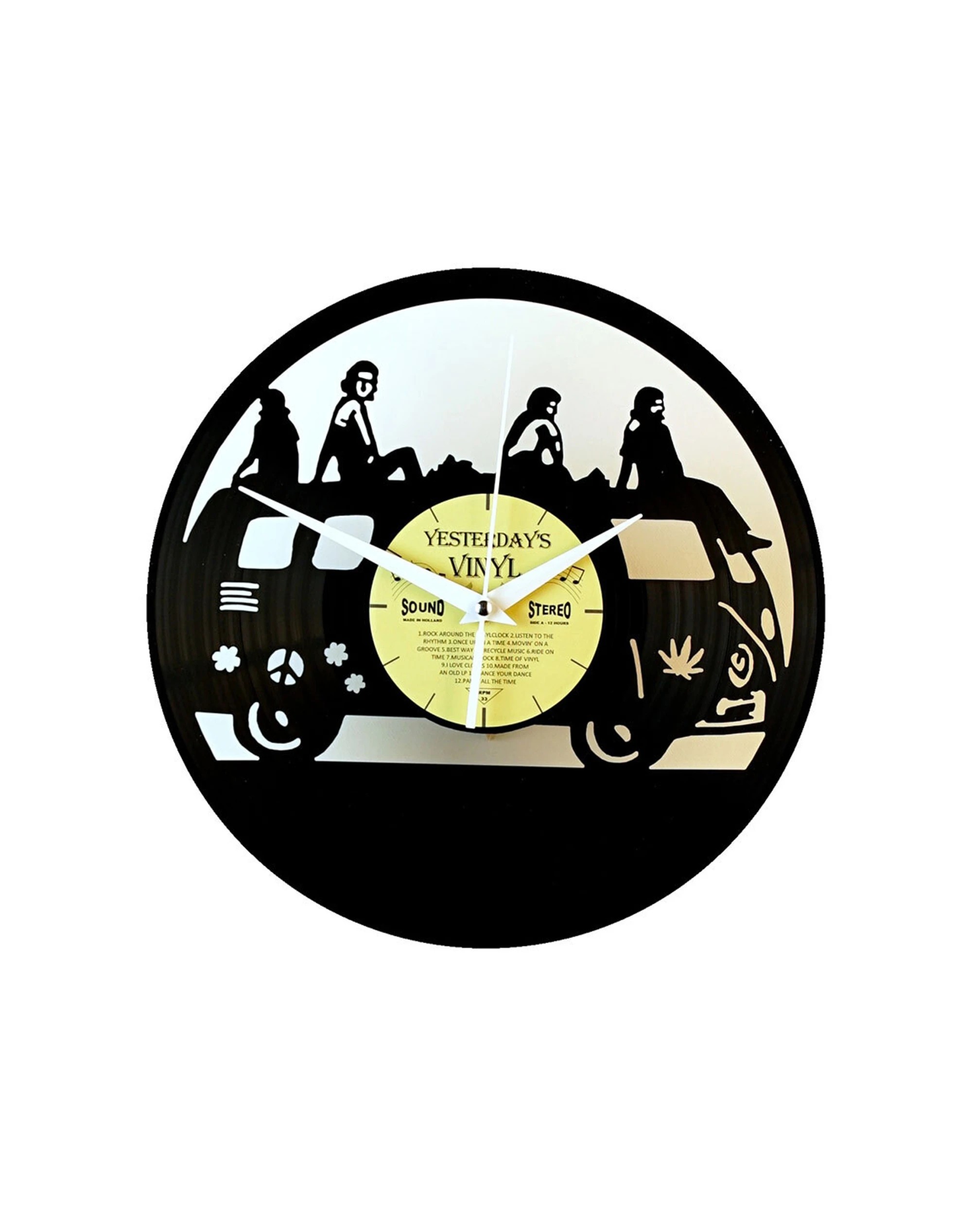 1 Yesterday's Vinyl Record Music Lover 30cm Memorabilia Clock Hippie Bus - Black, 1 of 1