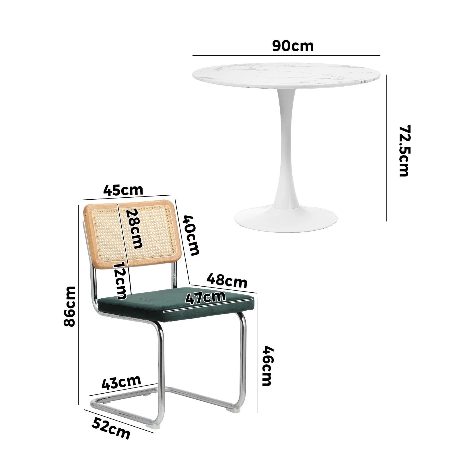 2 Oikiture 90cm Round Dining Table with 4PCS Dining Chairs Velvet - Multi, 2 of 9