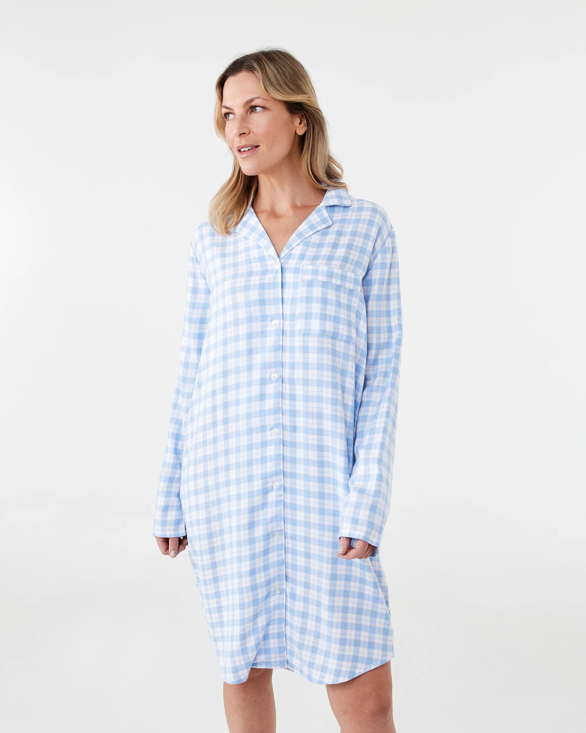 1 Long Sleeve Flannel Nightie Blue Chk, 1 of 8