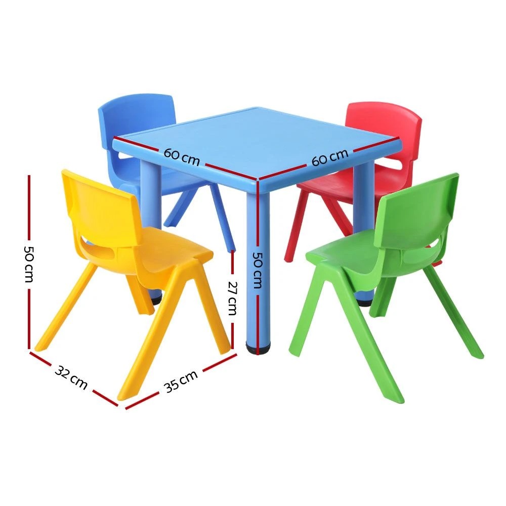 2 Keezi 5PCS Kids Table and Chairs Set Children Study Desk Furniture Plastic 4 Chairs - Multi, 2 of 9