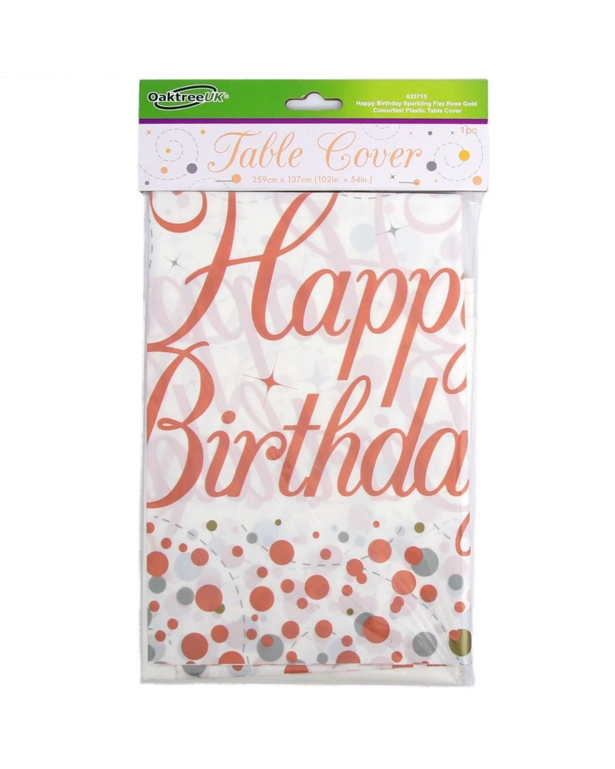 1 Alpen Sparkling Fizz Rose Gold Happy Birthday Plastic Tablecloth, 1 of 1
