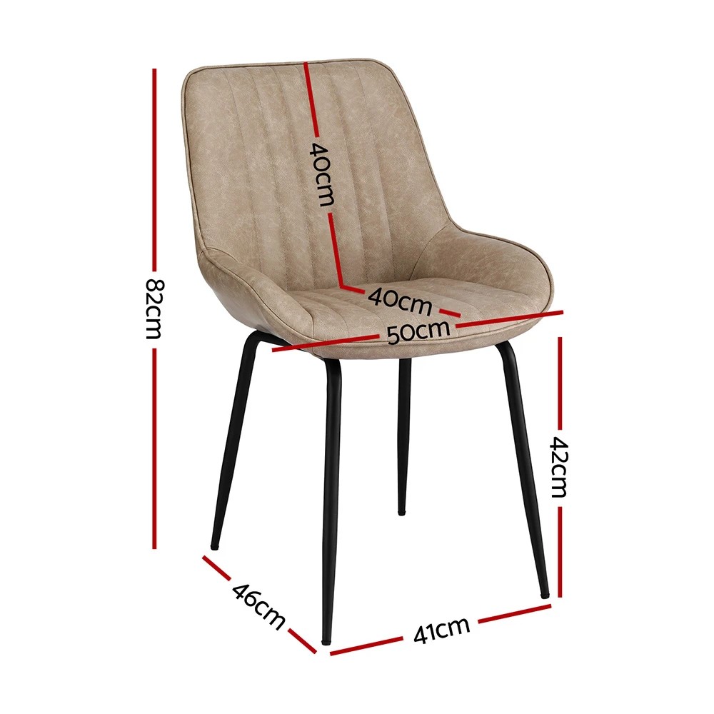 2 Artiss 2x Dining Chairs Retro PU Leather Kitchen Lounge Cafe Accent Chair Khaki - Brown, 2 of 6