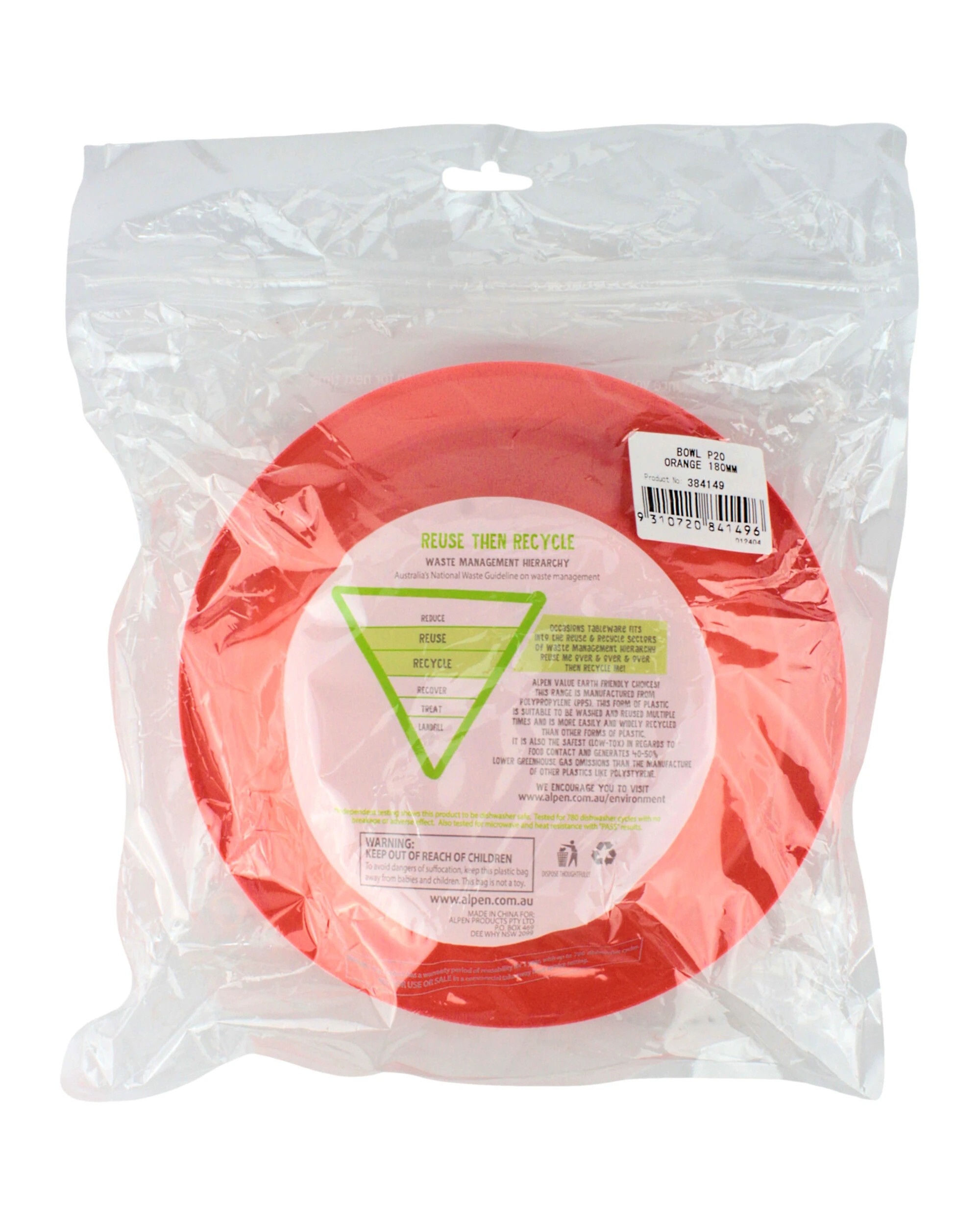 3 Alpen Orange 18cm Plastic Reusable Bowls Pack of 20 - Orange, 3 of 3